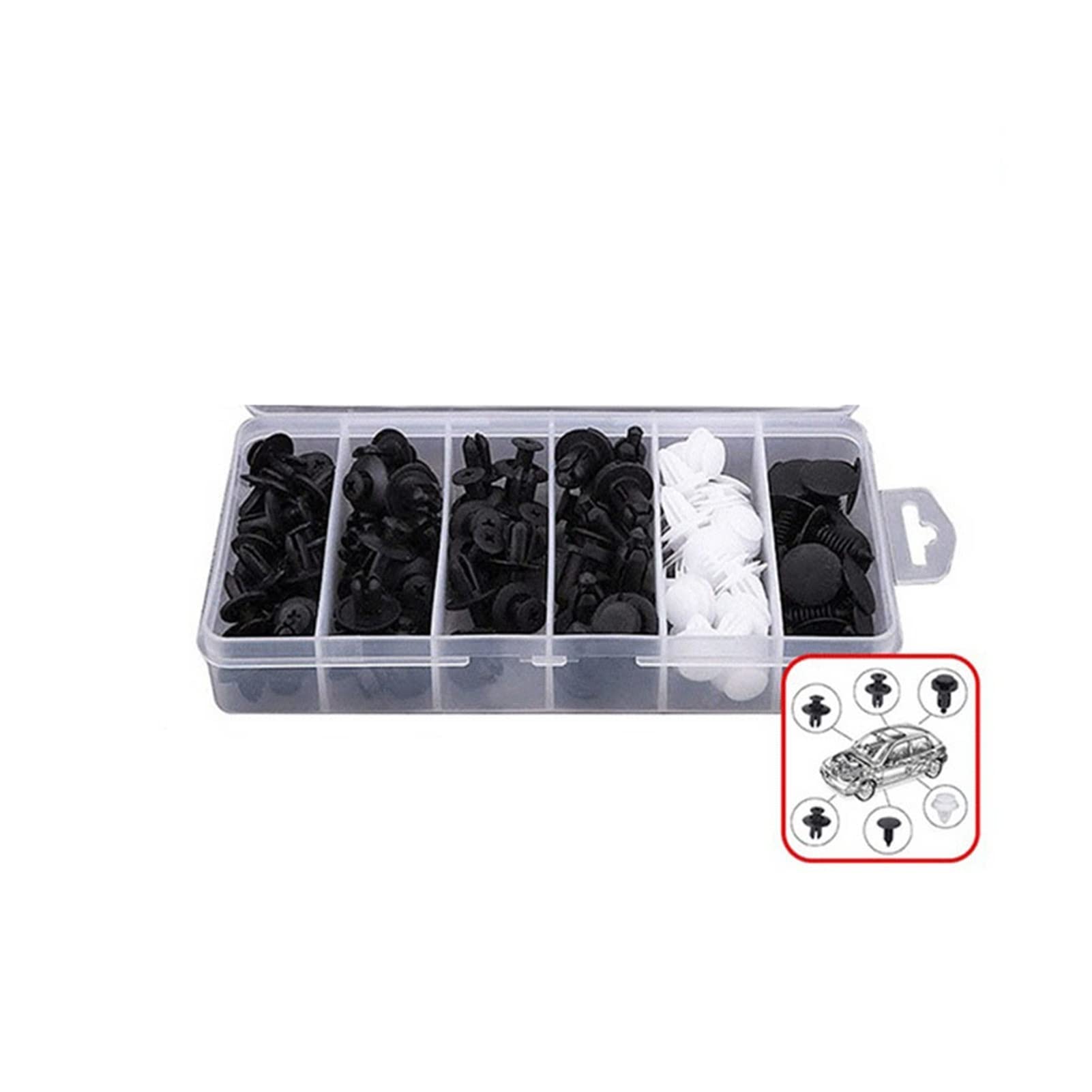 AANAN 100 Stücke Gemischt Auto Fastener Clip Auto Körper Schieben Zurückhalt Pin Rivet Bumper Tür Trime Panel Zurückhalter Fastener Kit Autozubehör(100 PCS with box) von AANAN