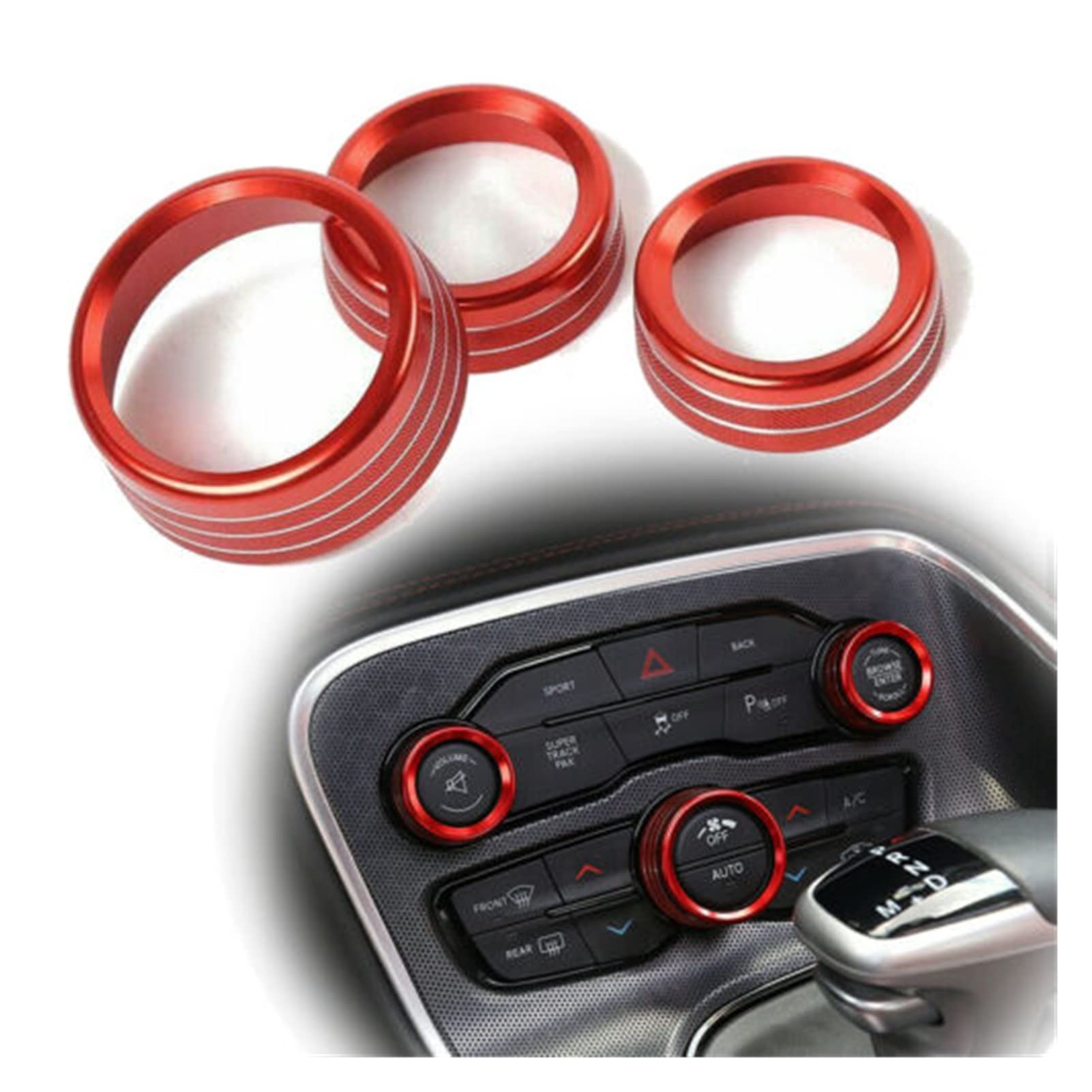 AANAN 3 stücke AC Radio Schalter Trim Ring Knob Abdeckung Fit for Challenger Ladegerät 2015-2020(Rosso) von AANAN