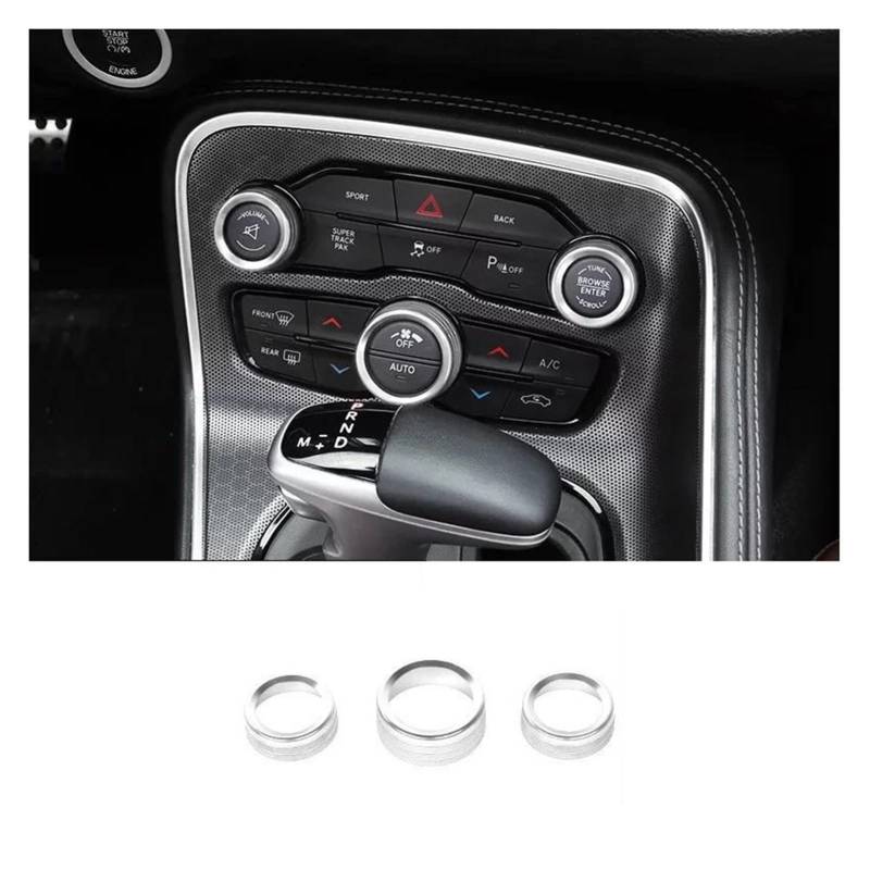 AANAN 3 stücke AC Radio Schalter Trim Ring Knob Abdeckung Fit for Challenger Ladegerät 2015-2020(Silver) von AANAN