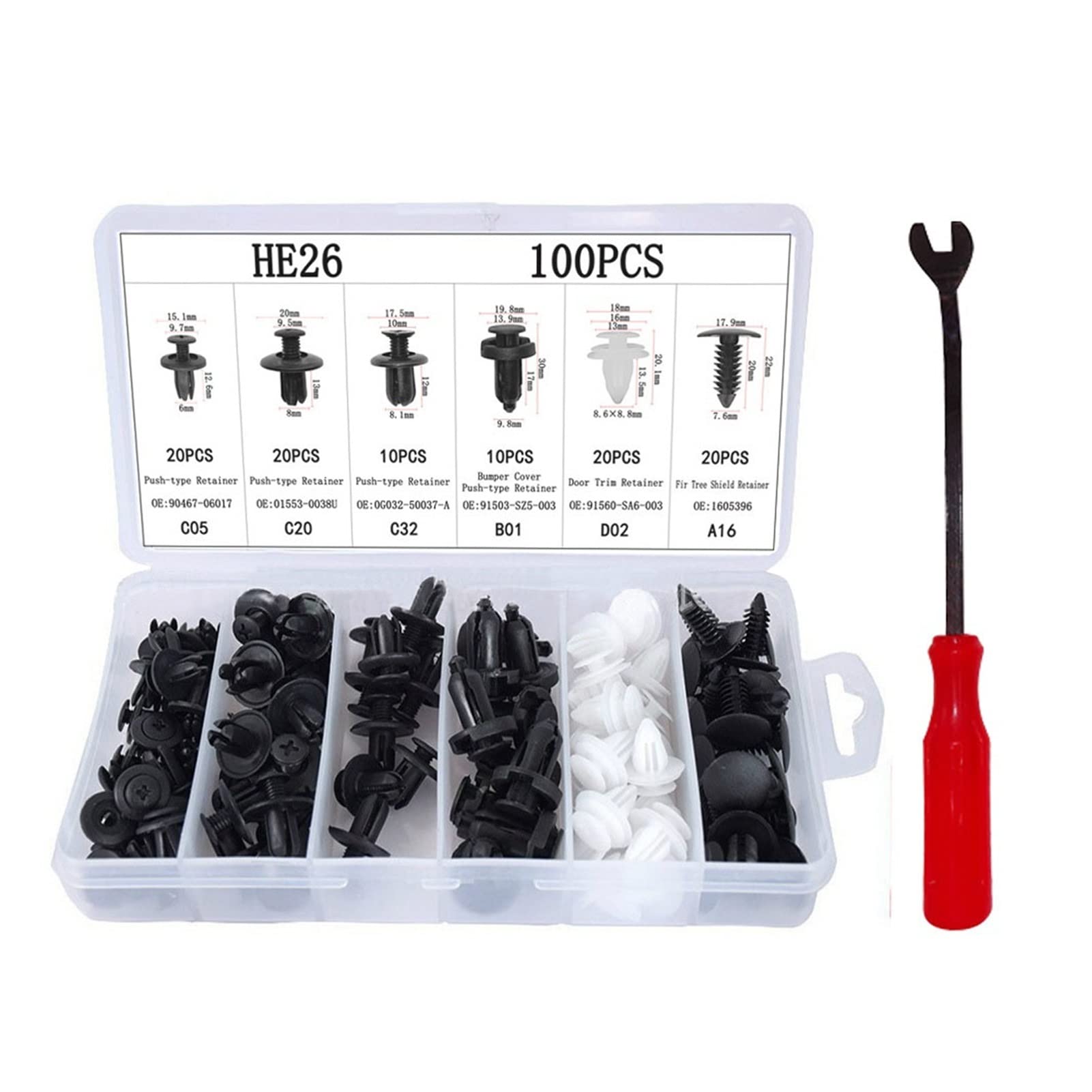 AANAN Auto-Befestigungsclip-Set, Kunststoff-Push-Feststift-Gewindeniet-Clips, kompatibel mit Auto-Türverkleidung, Karosserie, Stoßstangenverkleidung, Auto-Reparaturteilen(100 Pcs With Rod Box) von AANAN