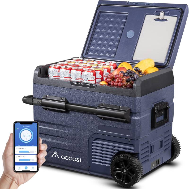 AAOBOSI 45L Kompressor Kühlbox, Auto Kühlbox Mit WiFi-APP-Steuerung USB-Anschluss, 12/24 V und 100-240 V Kühlbox mit Kompressor bis -20 °C für Auto, LKW, Boot, Reisemobil, Camping von AAOBOSI