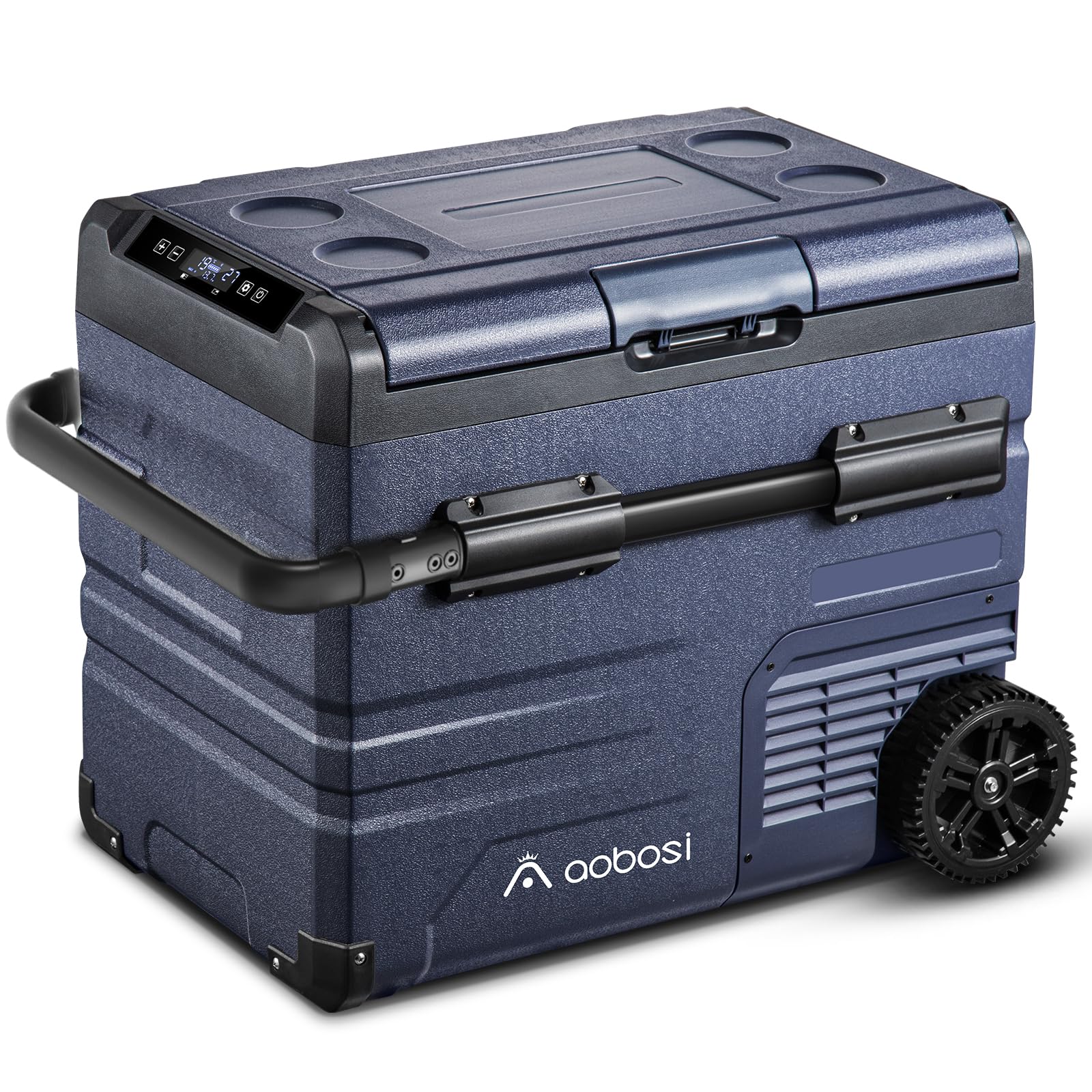 AAOBOSI Kompressor Kühlbox 45L, Kühlbox Auto Tragbar mit APP-Steuerung, WiFi, bis -20 °C Kühlbox 12v 230v mit USB-Anschluss, Kühlbox mit Akku LED-Touch für Lkw, Boot, Reisemobil, Dual Zone Gefrierfach von AAOBOSI