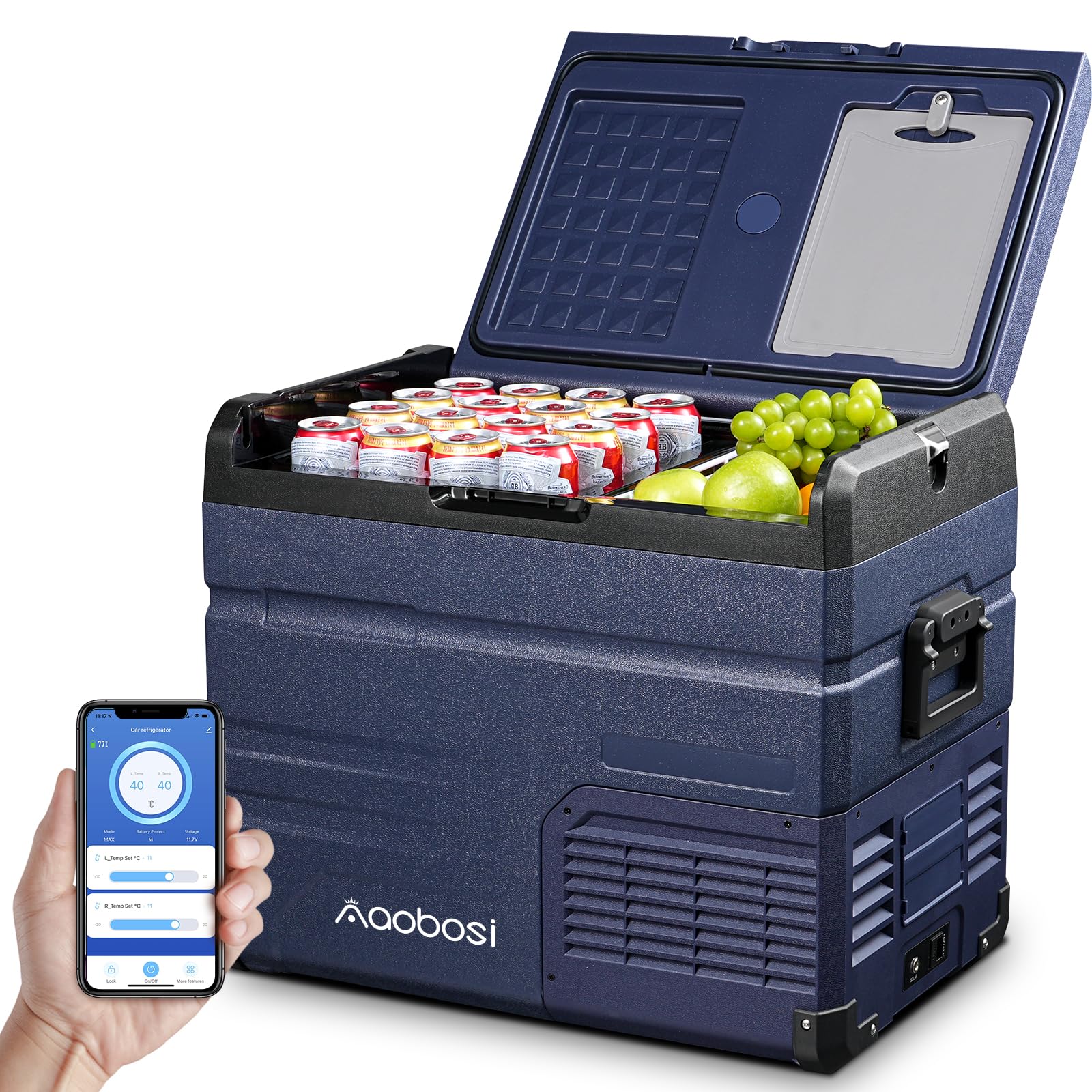 AAOBOSI 47L Kompressor Kühlbox Dual Zone, Kühlbox Auto Mit WIFI-APP-Steuerung USB-Anschluss, 12/24 V und 100-240 V Kühlbox bis -20 °C für Auto, LKW, Boot, Reisemobil, Camping von AAOBOSI