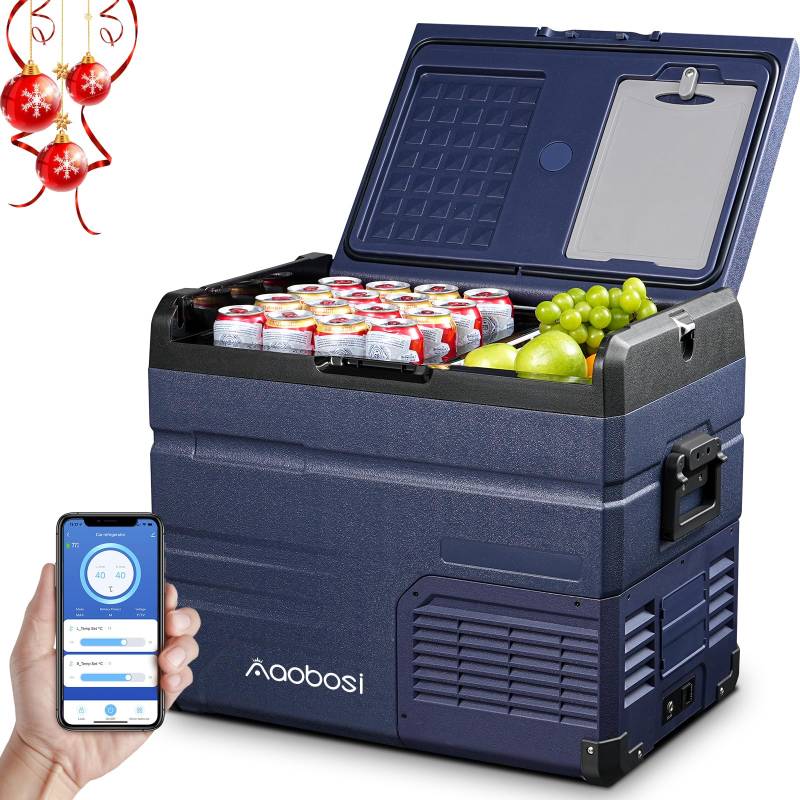 AAOBOSI 46 L Kompressor Kühlbox Dual Zone, Kühlbox Auto Mit WIFI-APP-Steuerung USB-Anschluss, 12/24 V und 100-240 V Kühlbox bis -20 °C für Auto, Lkw, Boot, Reisemobil, Camping von AAOBOSI