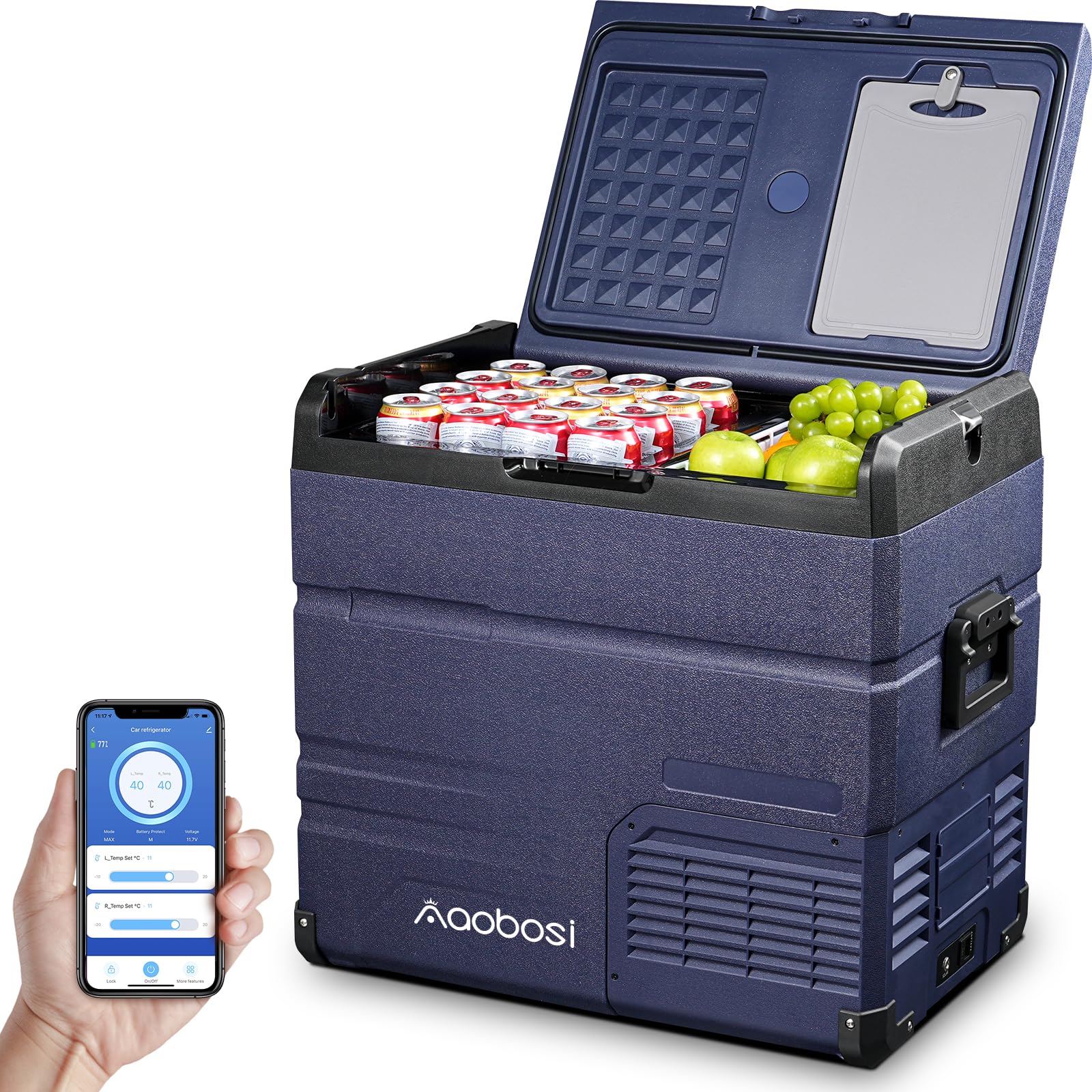 AAOBOSI 54L Kompressor Kühlbox, Auto Kühlbox Mit WIFI-APP-Steuerung USB-Anschluss, 12/24 V und 100-240 V Kühlbox bis -20 °C für Auto, Lkw, Boot, Reisemobil, Camping von AAOBOSI