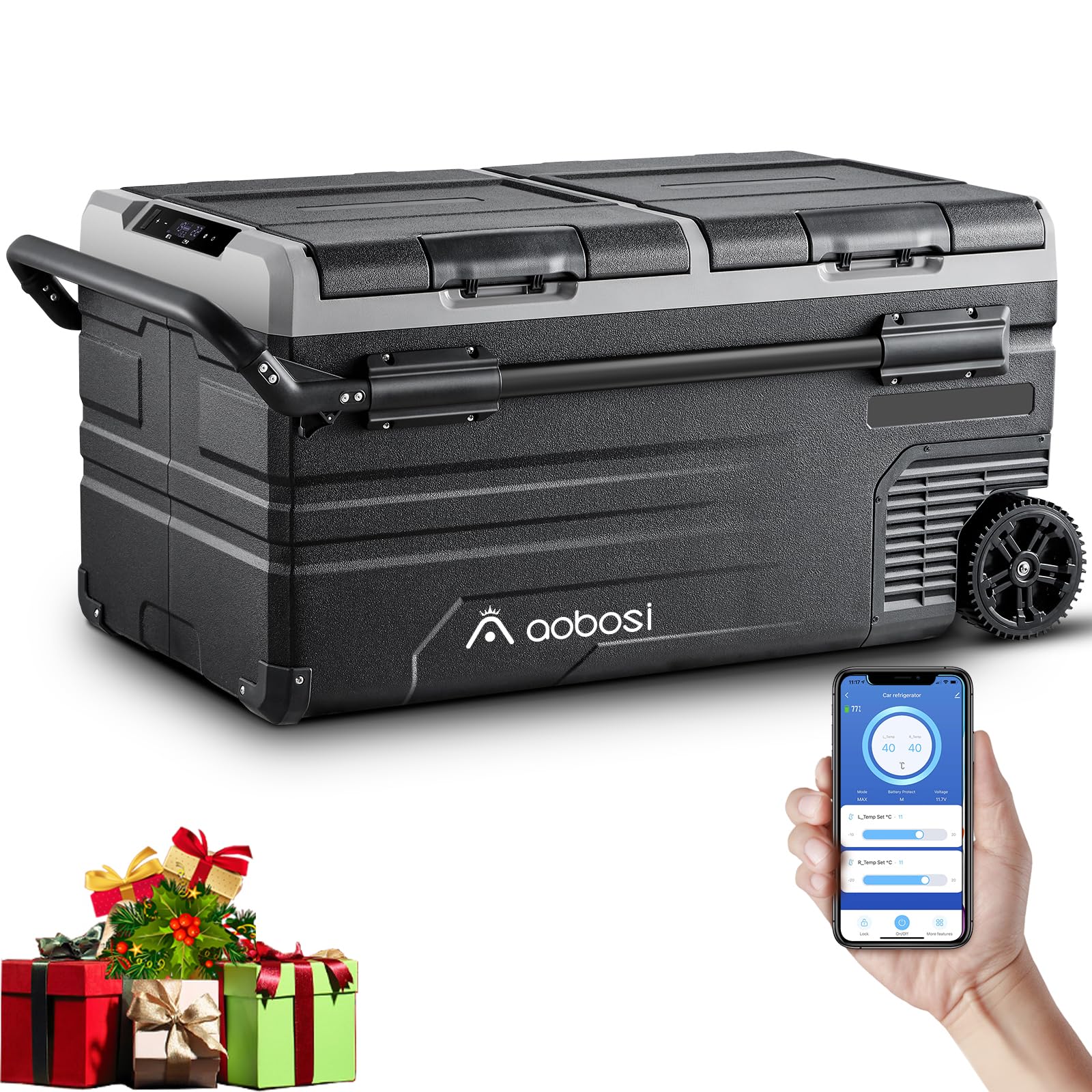 AAOBOSI 95 L Kompressor Kühlbox, Auto Kühlbox Mit WIFI-APP-Steuerung USB-Anschluss, 12/24 V und 100-240 V Kühlbox bis -20 °C für Auto, Lkw, Boot, Reisemobil, Camping von AAOBOSI