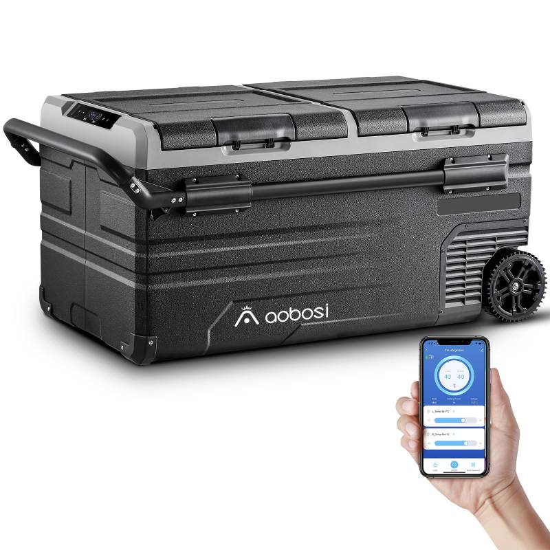 AAOBOSI 95 L Kompressor Kühlbox, Auto Kühlbox Mit WIFI-APP-Steuerung USB-Anschluss, 12/24 V und 100-240 V Kühlbox bis -20 °C für Auto, Lkw, Boot, Reisemobil, Camping von AAOBOSI