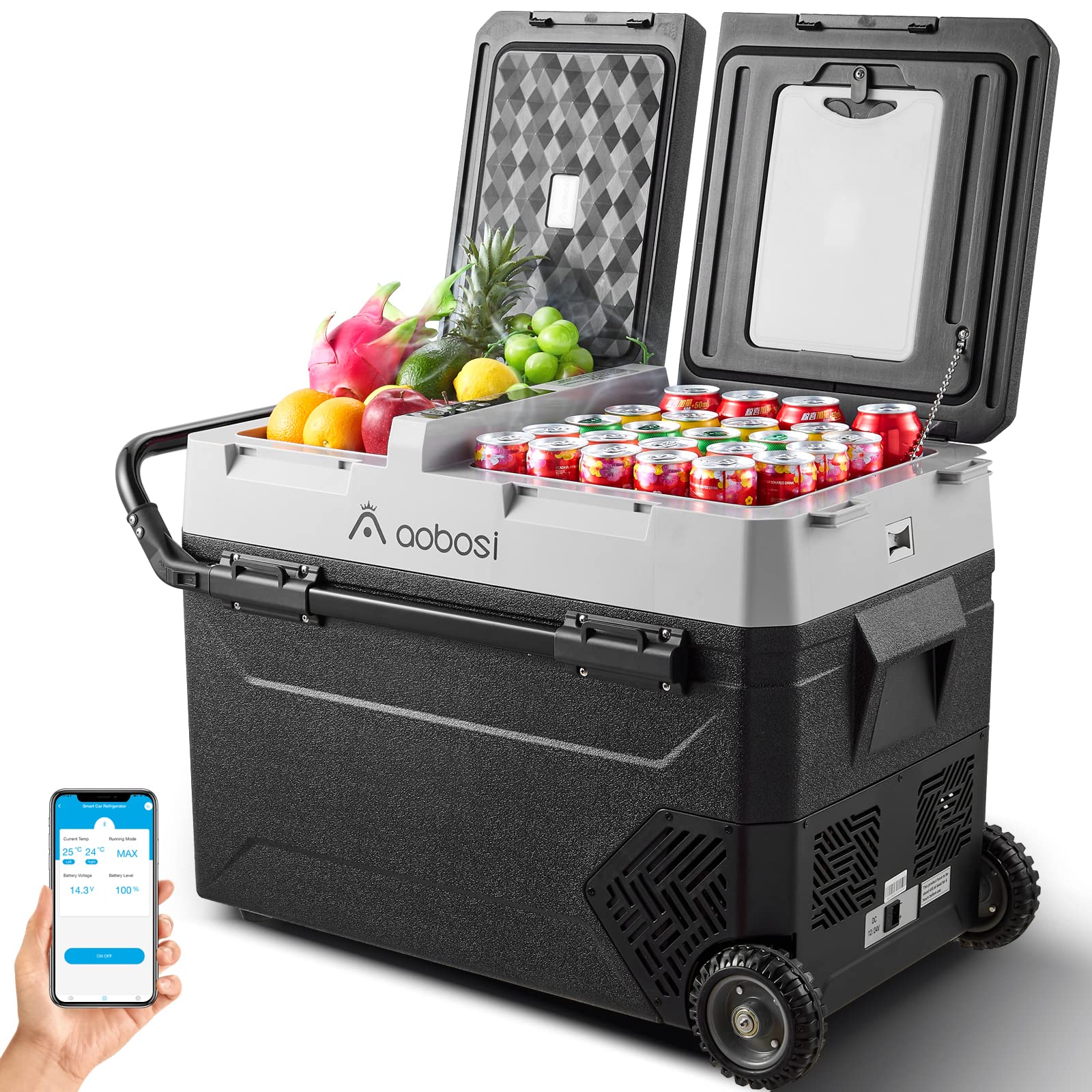 AAOBOSI Kompressor Kühlbox,Auto kühlbox 57L, kühlbox für die Lagerung von Getränke und Essen,-20℃-20℃,12/24V für Auto,Elektrische Kühlbox mit APP-Steuerung und LED-Touch-Bedienung. von AAOBOSI