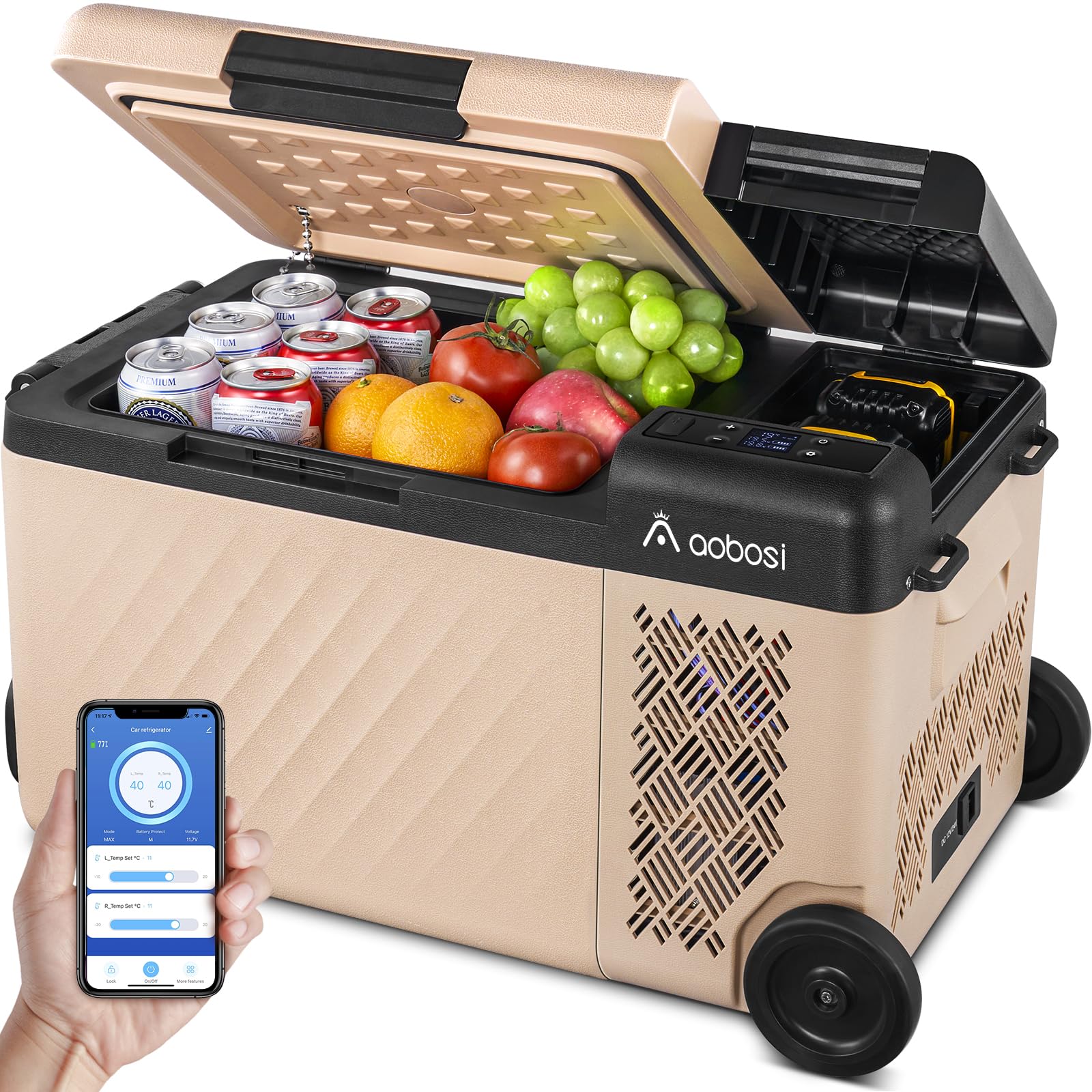 AAOBOSI Kompressor Kühlbox 19.1L Kühlbox Auto,mit WIFI APP Steuerung und Batteriefach, kühlbox 12V 230V 12/24V und 100-240V Kühlbox Elektrisch, bis -22 °C fürGaragen,Auto,Lkw,Boot,Reisemobil,Camping von AAOBOSI