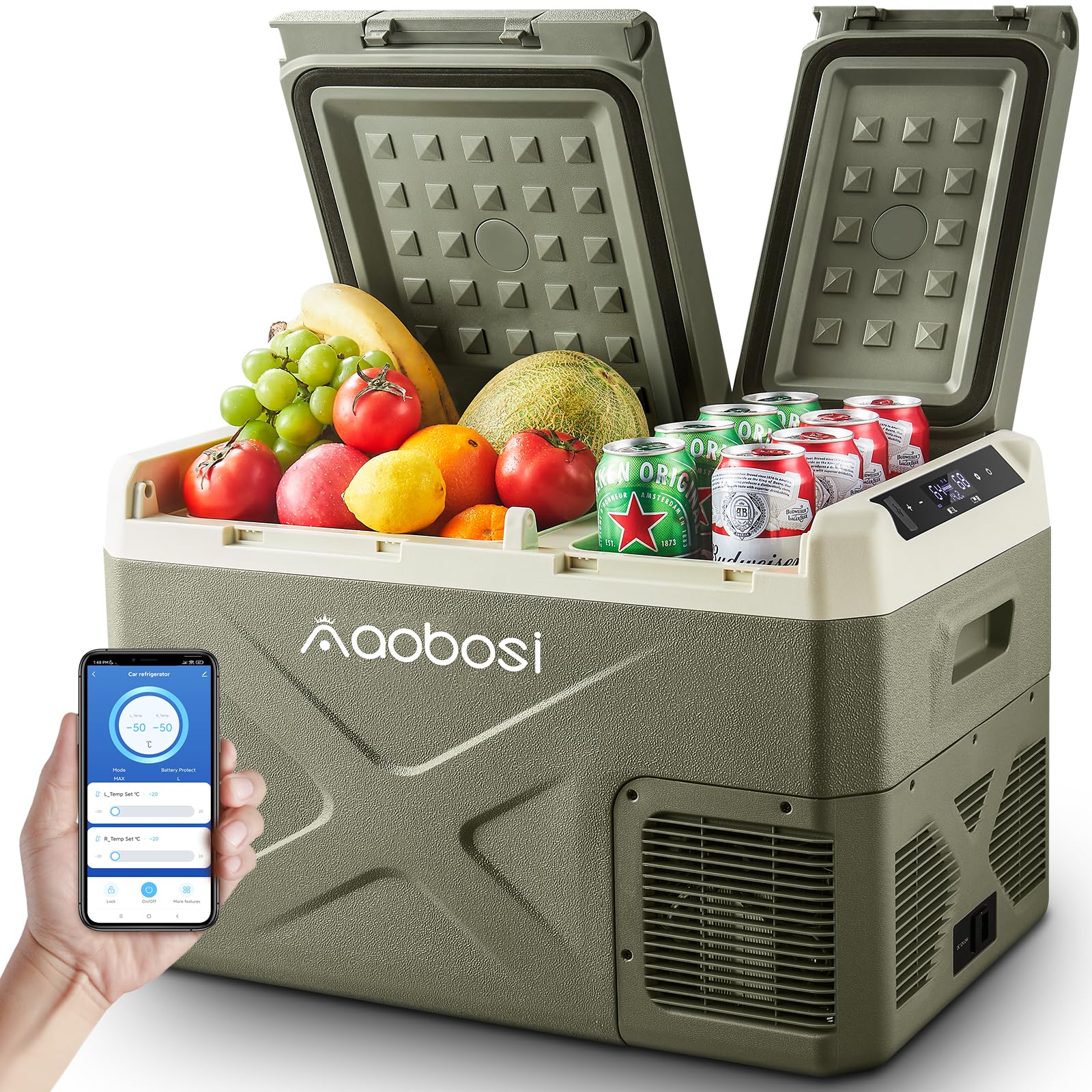 AAOBOSI Kompressor Kühlbox 24L, Kühlbox Auto Mit WIFI-APP-Steuerung, 12/24V und 100-240V Kühlbox Elektrisch, bis -20 °C für Auto, Lkw, Boot, Reisemobil, Camping von AAOBOSI