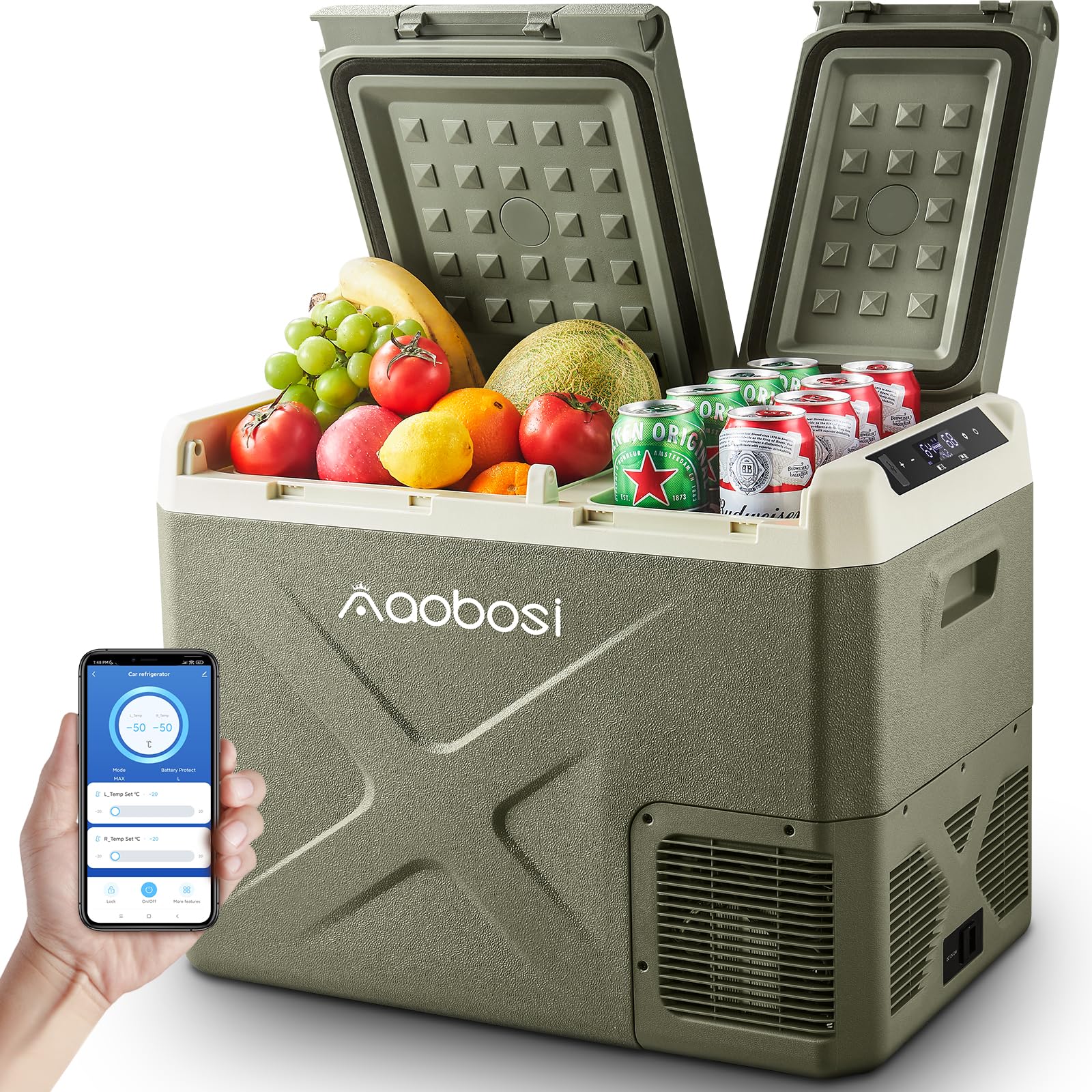 AAOBOSI Kompressor Kühlbox 32L, Kühlbox Auto Mit WiFi-APP-Steuerung, 12/24V und 100-240V Kühlbox Elektrisch, bis -20 °C für Auto, LKW, Boot, Reisemobil, Camping von AAOBOSI