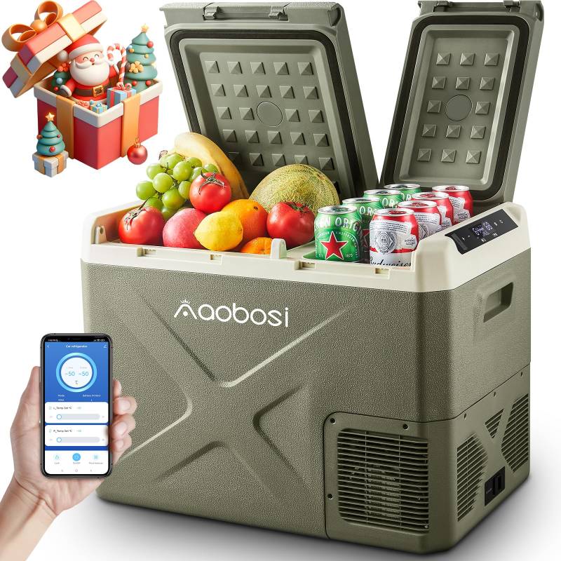 AAOBOSI Kompressor Kühlbox 32L, Kühlbox Auto Mit WiFi-APP-Steuerung, 12/24V und 100-240V Kühlbox Elektrisch, bis -20 °C für Auto, LKW, Boot, Reisemobil, Camping von AAOBOSI