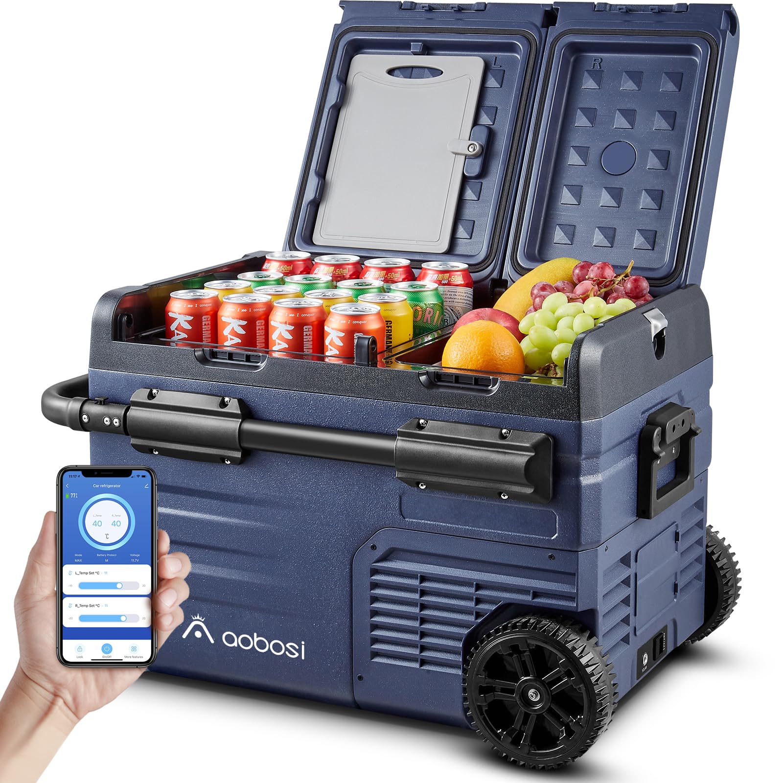 AAOBOSI Kompressor Kühlbox 35L, Auto Kühlbox,Zwei Zonen und Doppeltüren,Mit USB-Anschluss,Elektrische Kühlbox bis -20 °C für Auto,Lkw, Boot,Reisemobil,Camping von AAOBOSI