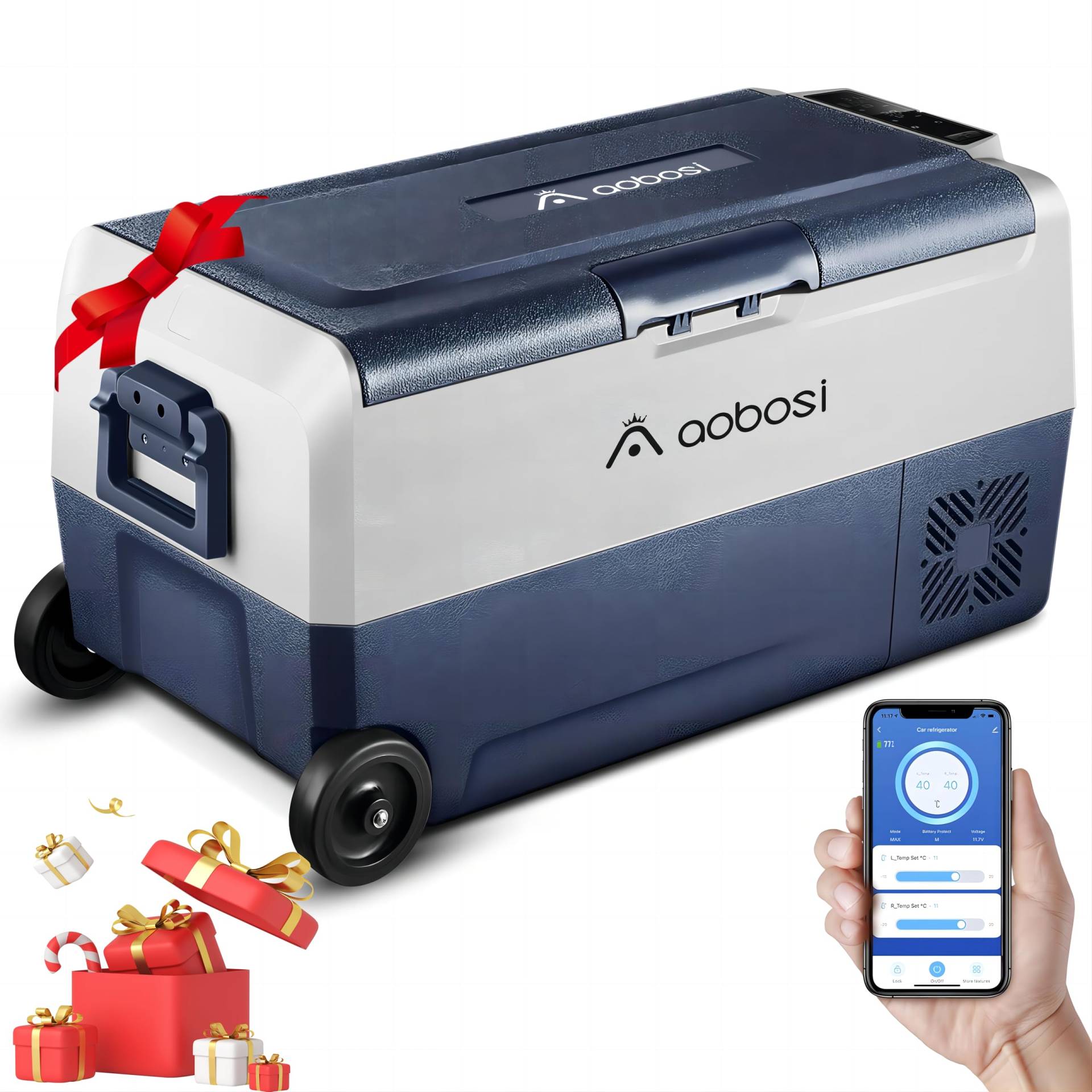 AAOBOSI Kompressor Kühlbox 36 L, Kühlbox Auto Mit WiFi-APP-Steuerung, 12/24 V und 100-240 V Kühlbox Elektrisch, bis -20 °C für Auto, LKW, Boot, Reisemobil, Camping, Dual Zone und Zwei Temperaturen von AAOBOSI