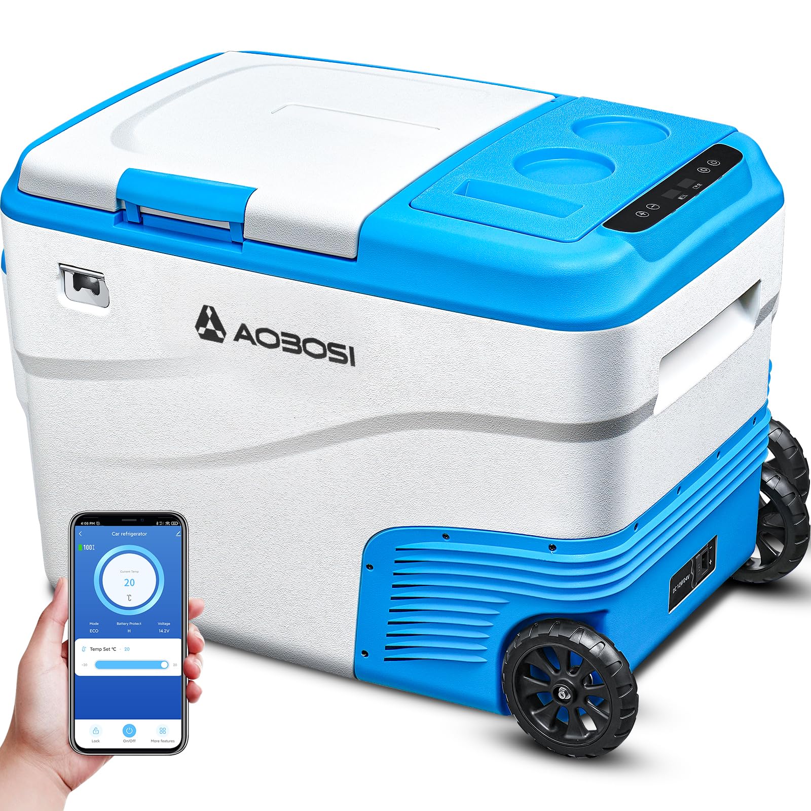 AAOBOSI Kompressor Kühlbox 38L，Auto Kühlbox 20°C bis -20°C, Elektrische Kühlbox mit APP Steuerung, 12/24V DC &100-240V AC Kühlbox für Auto, Camping, Lkw, Boot, Wohnmobil, Reisemobil und Steckdose von AAOBOSI