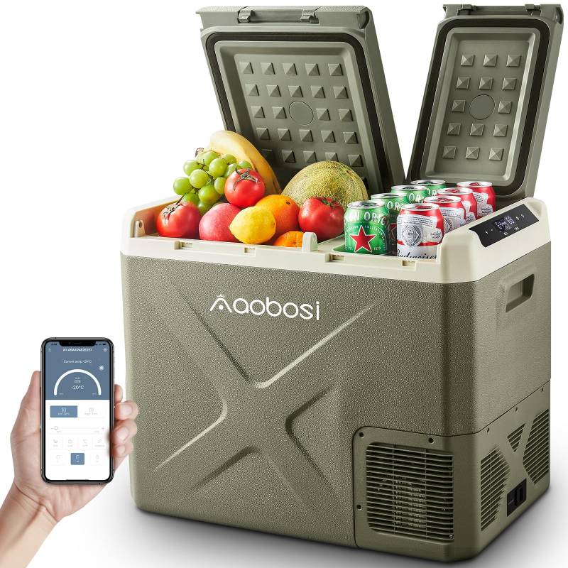 AAOBOSI Kompressor Kühlbox 40L Gefrierbox Auto Mit APP Steuerung, LED Touch-Bedienung 12/24 V 230V Kühlbox Kühlschrank Kühlung, bis -20 °C für Auto, LKW, Boot von AAOBOSI