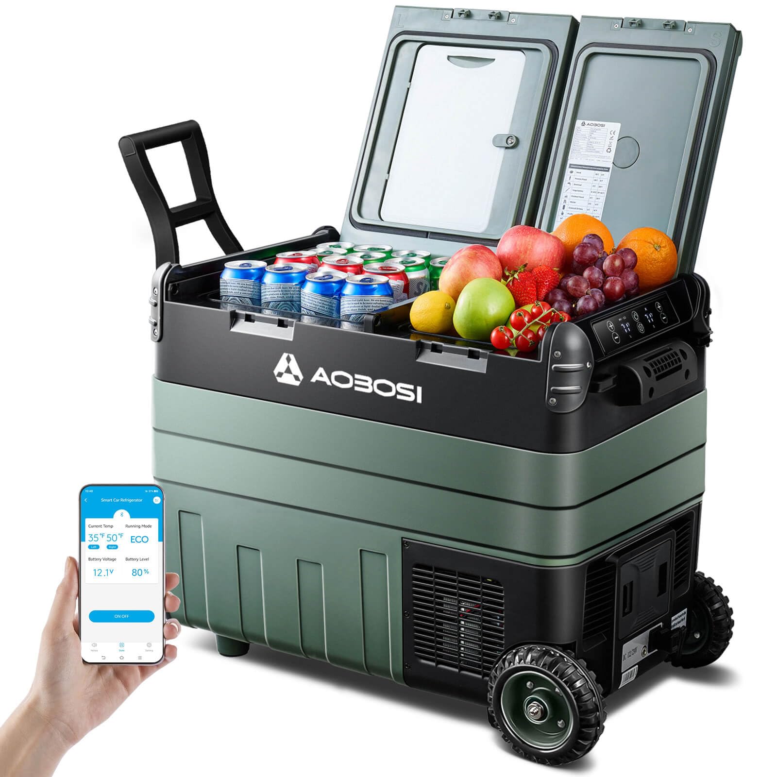 AAOBOSI Kompressor Kühlbox 40L, Kühlbox Elektrisch Dual Zone -20°C bis 20°C, Robuste Kühlbox 12/24V 230v für Autos, Lastwagen, Boote, Wohnmobile, Camping und Angeln von AAOBOSI