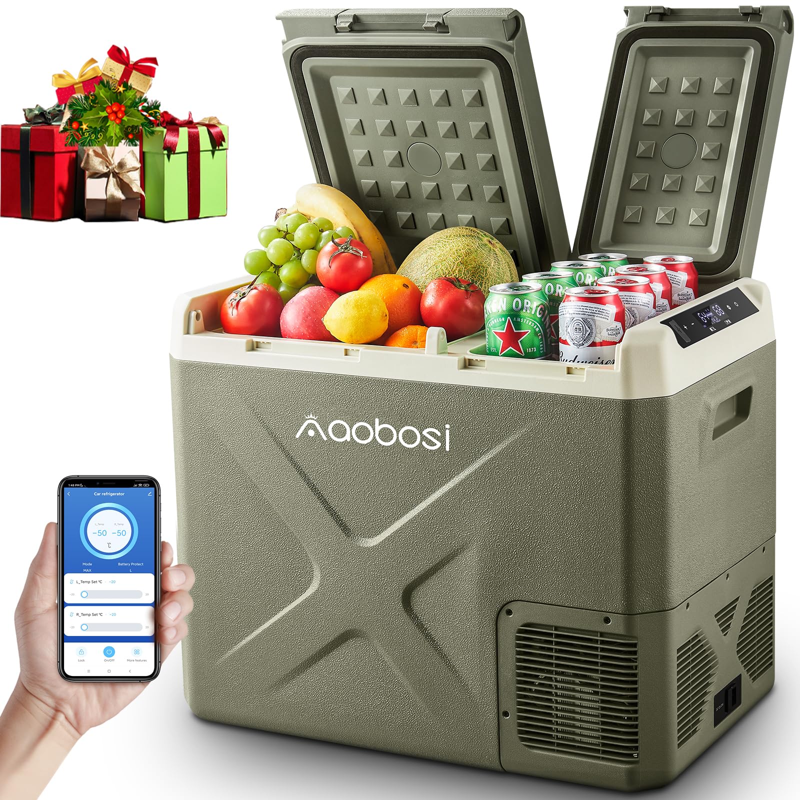 AAOBOSI Kompressor Kühlbox 40L, Kühlbox Auto Mit APP Steuerung, Kühlbox Elektrisch -20°C bis 20°C, 12/24V DC 100-240 VC Kühlbox für Auto, LKW, Boot, Reisemobil, Camping von AAOBOSI