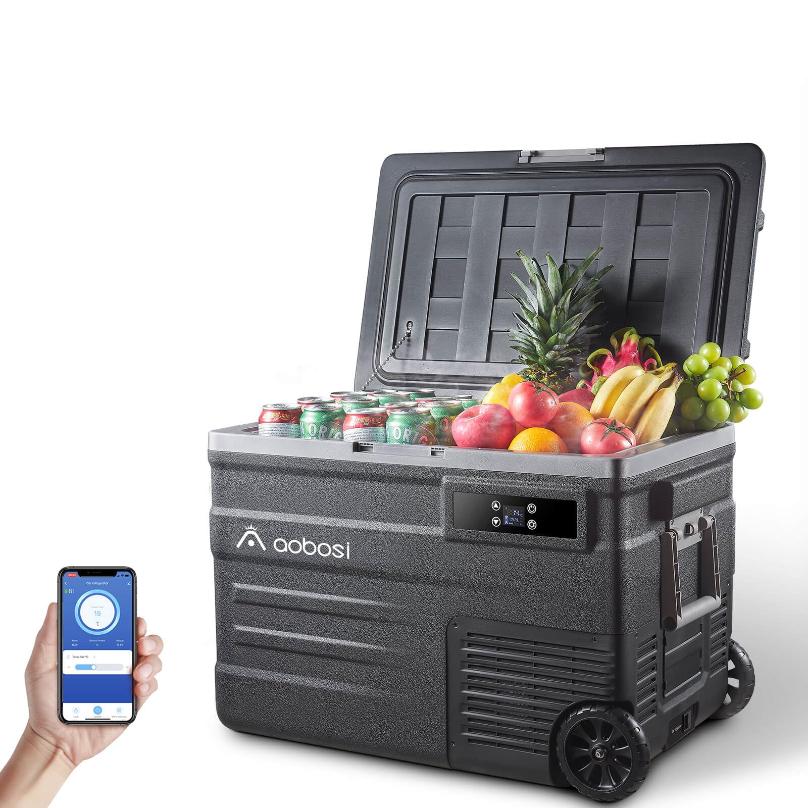 AAOBOSI Kompressor Kühlbox 45L, Kühlbox Auto Mit WIFI-APP-Steuerung, 12/24 V und 100-240 V, Kühlbox Elektrisch bis -20 °C für Auto, Lkw, Boot, Reisemobil,Camping von AAOBOSI