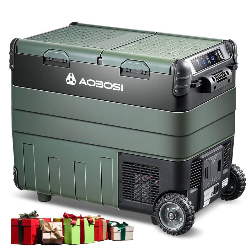 AAOBOSI Kompressor Kühlbox 50L, Kühlbox Auto Dual Zone -20°C bis 20°C, Robuste Kühlbox 12/24V 230v für Autos, Lastwagen, Boote, Wohnmobile, Camping und Angeln von AAOBOSI