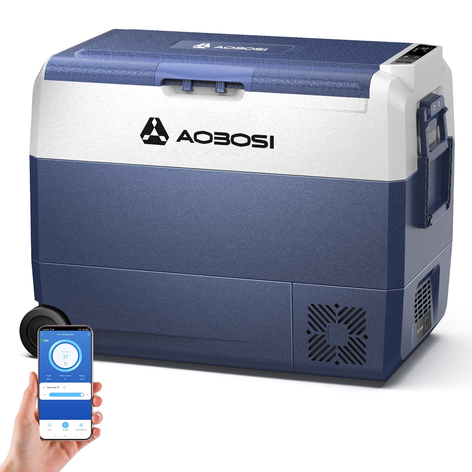 AAOBOSI Kompressor Kühlbox 60 L, Kühlbox Auto Mit WiFi-APP-Steuerung, 12/24 V und 100-240 V Kühlbox Elektrisch mit USB-Anschluss, -20°C bis 20°C für Auto, LKW, Boot, Reisemobil, Camping, Reisen von AAOBOSI