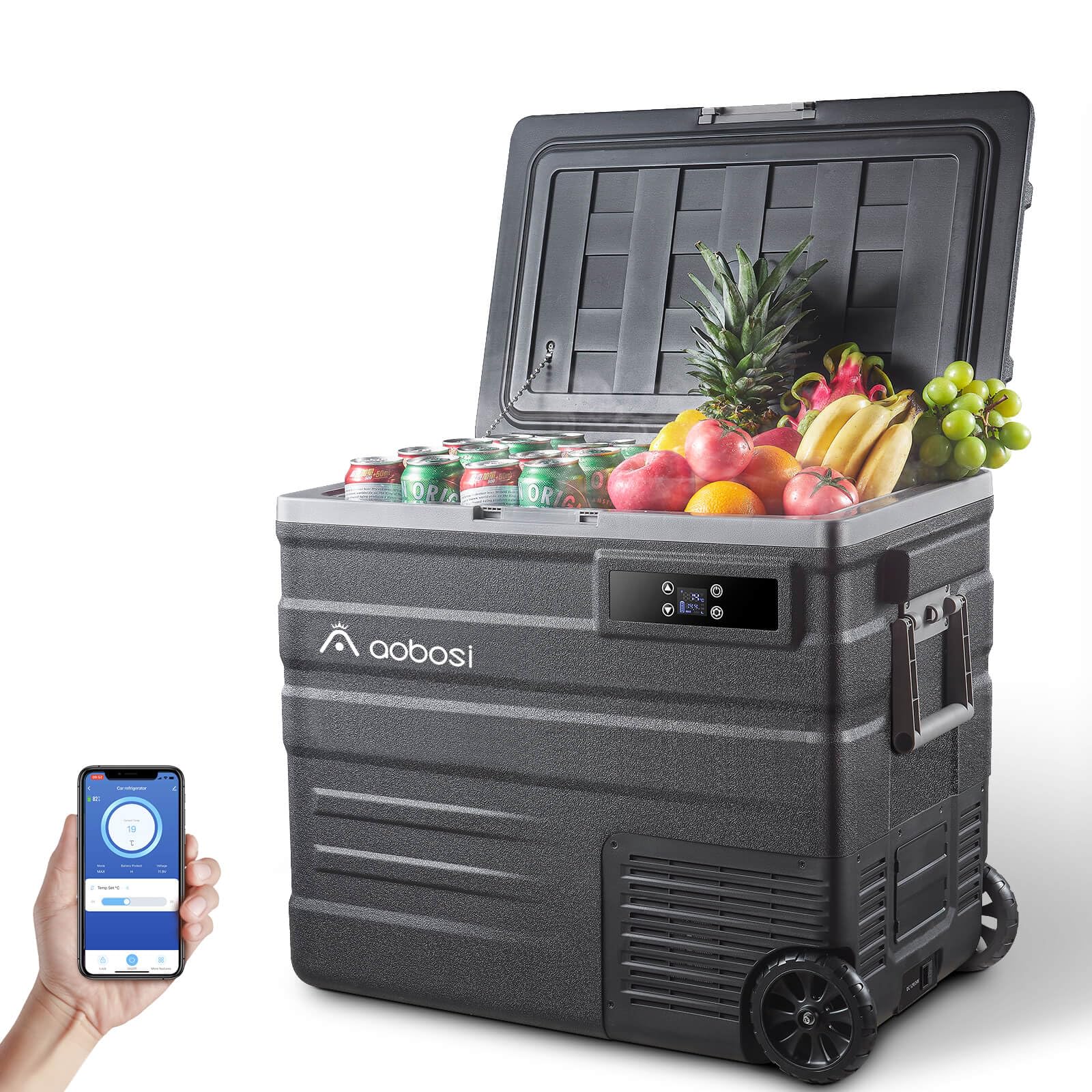 AAOBOSI Kompressor Kühlbox 65L, Kühlbox Auto Mit WIFI-APP-Steuerung, 12/24 V und 100-240 V, Kühlbox Elektrisch bis -20 °C für Auto, Lkw, Boot, Reisemobil,Camping von AAOBOSI