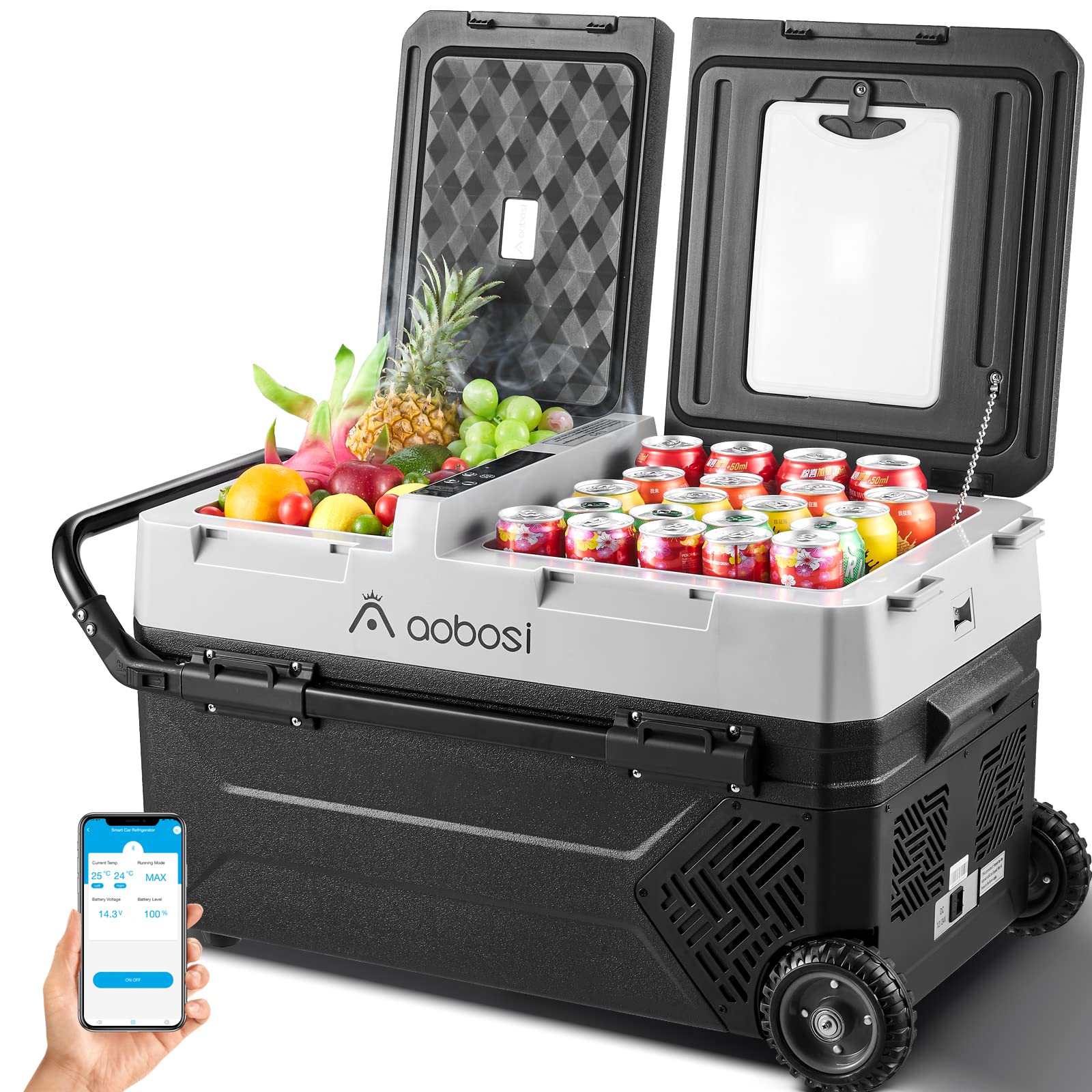 AAOBOSI Kühlbox Kompressor,Auto kühlschrank 42L, kühlbox für die Lagerung von Getränke und Essen,-20℃-20℃,12/24V für Auto,Elektrische Kühlbox mit APP-Steuerung und LED-Touch-Bedienung. von AAOBOSI