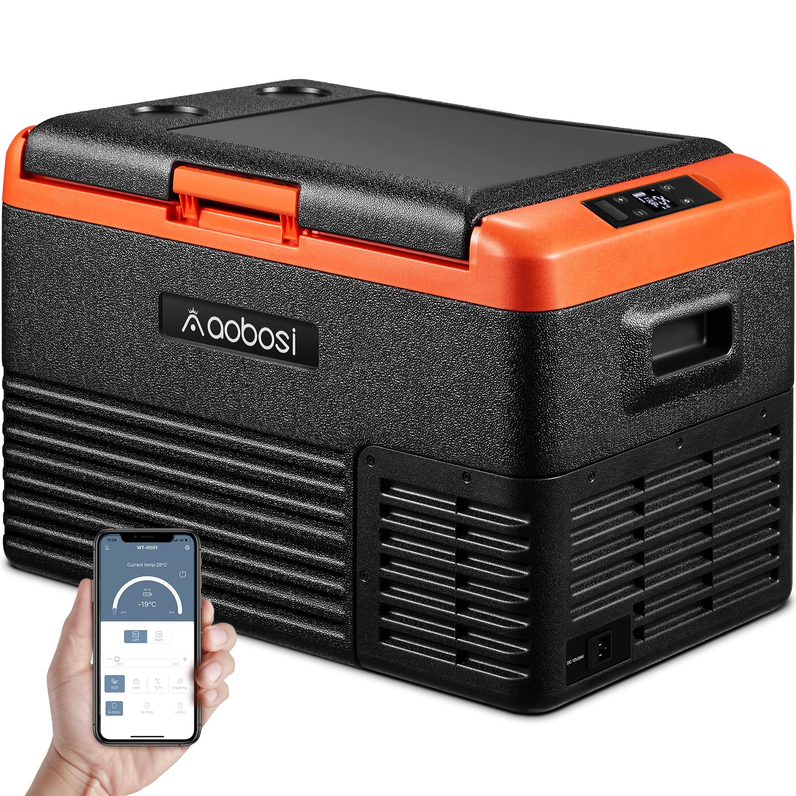 AAOBOSI Kühlbox Kompressor 30L, Kühlbox Elektrisch 12/24V 230V, Kühlbox Kompressor -20℃-20℃, Kühlbox Auto mit WIFI-Steuerung und LED-Touch-Bedienung, Geeignet für Reisen & Party（Schwarz） von AAOBOSI