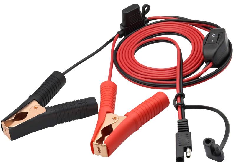 AAOTOKK Krokodilklemmenkabel 16 AWG Kabelbaum SAE zur Batterie Alligator Krokodilklemme12V Verlängerungskabel mit Schalter und Sicherungskasten Schnellkupplungskabel(2,4 m/7,8 ft-Sicherungskasten) von AAOTOKK