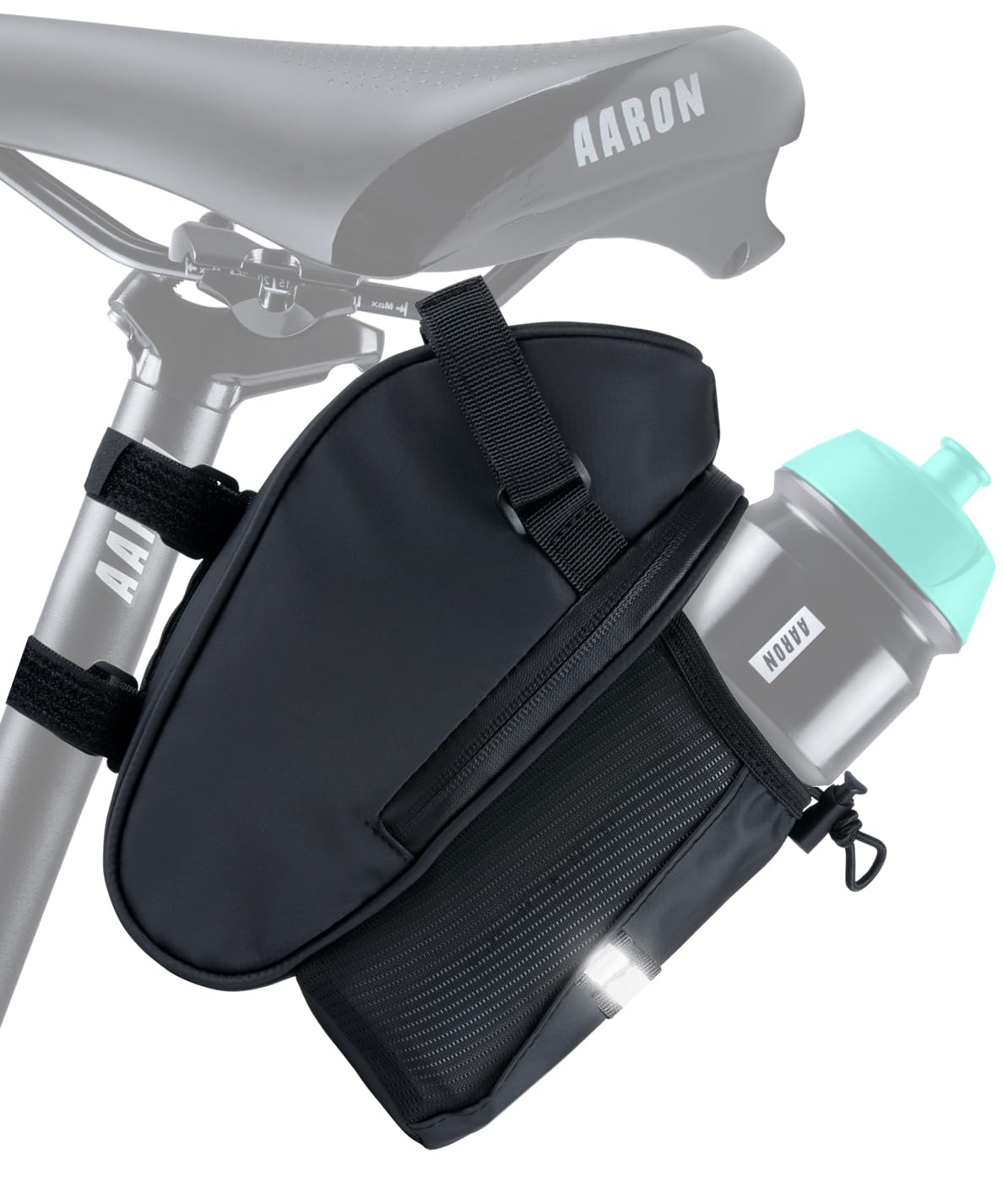 AARON Fahrrad Satteltasche mit Flaschenhalter, Wasserabweisende Fahrradtasche mit Reflektor, Satteltasche für E-Bike, Rennrad, Trekkingrad in schwarz von AARON