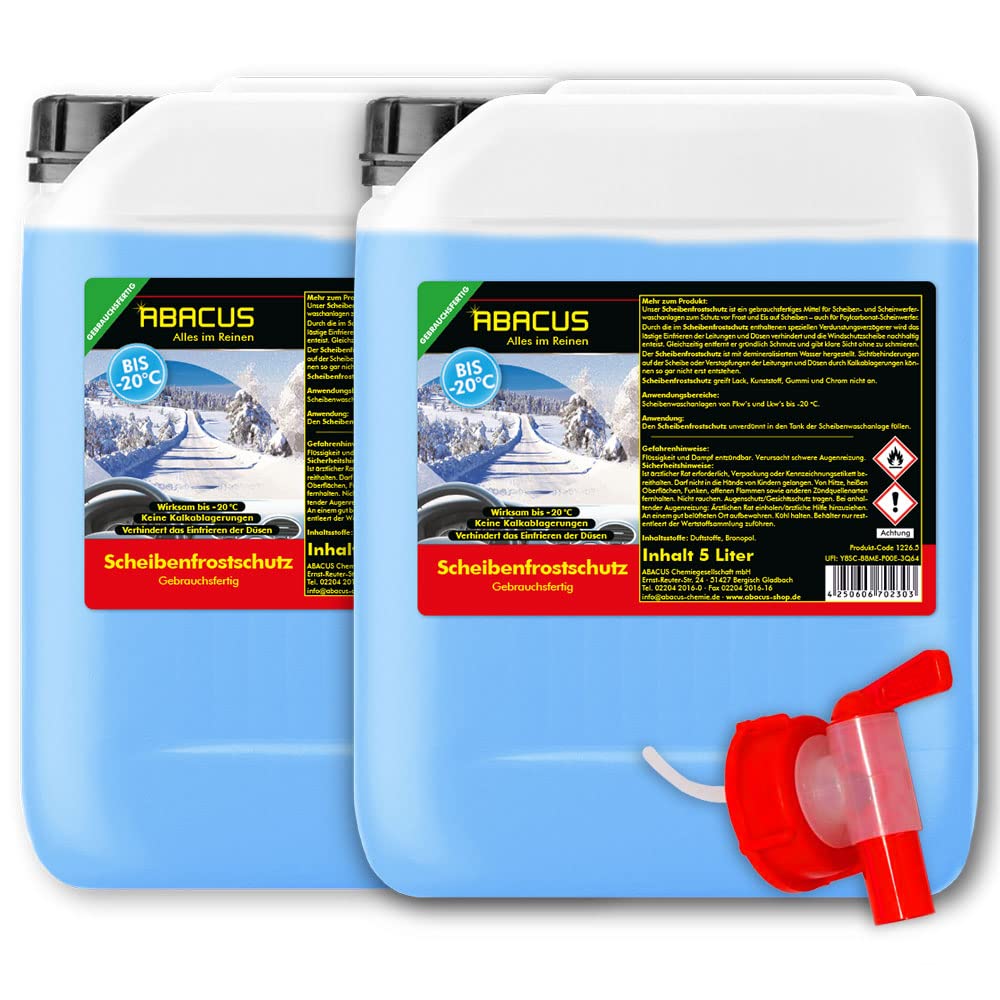 ABACUS® Scheibenfrostschutz -20 °C, Scheibenfrostschutz gebrauchsfertig, Frostschutzmittel Scheibenwaschanlage – Scheibenfrostschutz gebrauchsfertig mit Auslaufhahn 10 L (1226.10a) von ABACUS