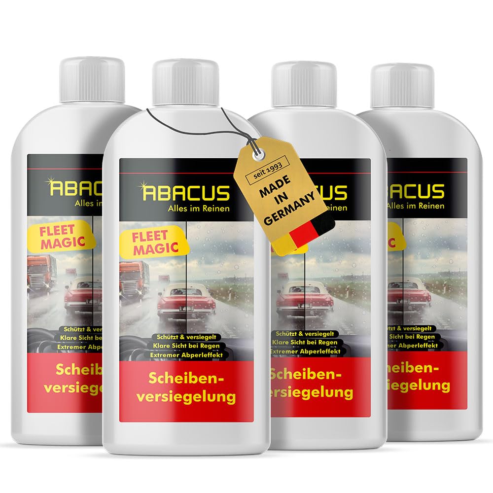 ABACUS® Fleet Magic® Scheibenversiegelung Auto | Glasversiegelung | Nanoversiegelung | Regenabweiser mit Lotus-Effekt | Scheibenversiegelung mit Abperleffekt für klare Sicht 4X 250 ml (7003) von ABACUS