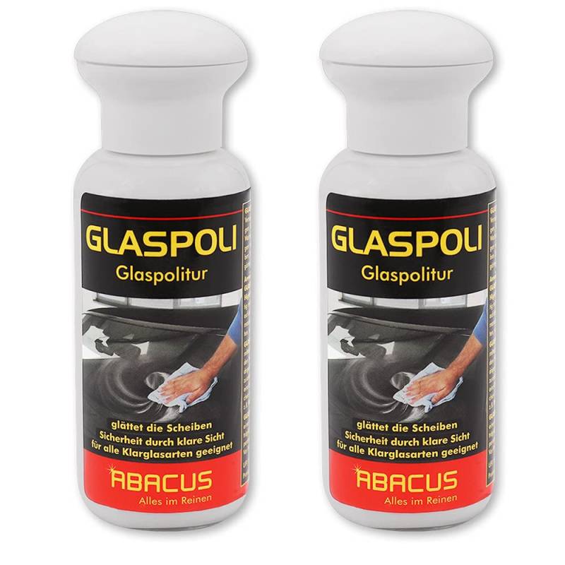 ABACUS® Glaspolitur 2X 100 ml (7736.2) - entfernt Scheibenversiegelungen, Baumharz, silikonhaltige Versiegelungen, Nanobeschichtungen auf Autoglasscheiben, Spiegeln, Glastische von ABACUS