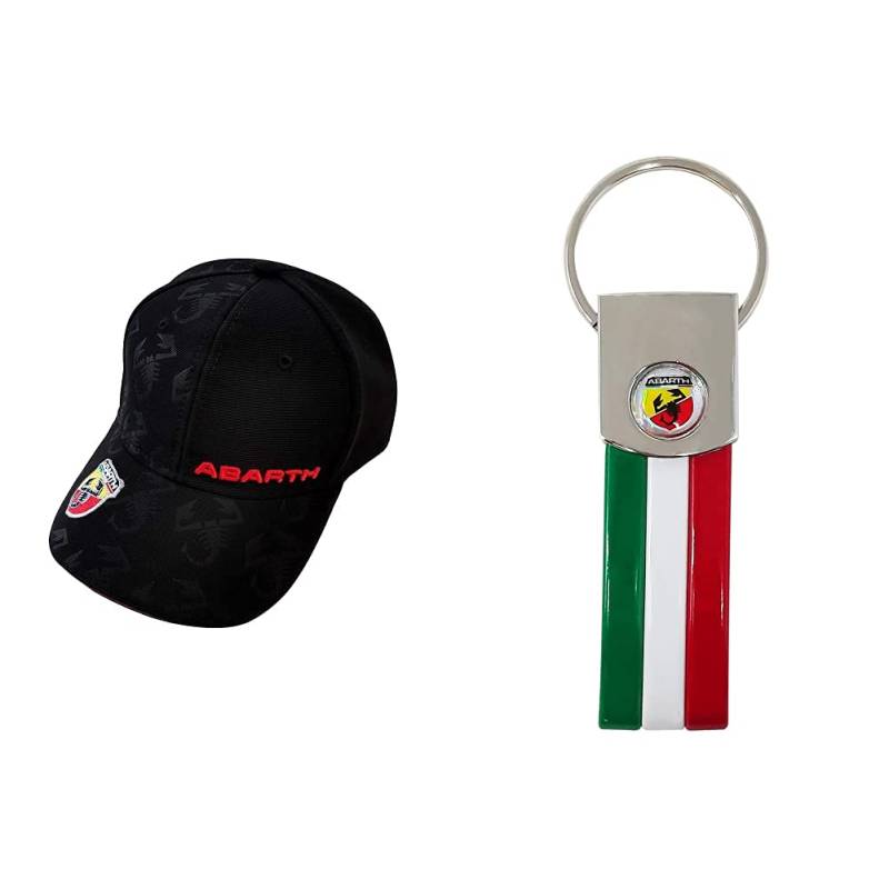 ABARTH 21733 schwarzer Hut mit gebogenem Visier, Black, One Size & 21755 offizieller Schlüsselanhänger Tricolor von Abarth