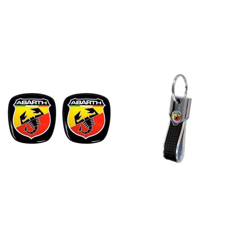 Abarth 32010 3D-Aufkleber, Logo vorne + hinten, offizielles Wappen für FIAT 500 & offizieller Schlüsselanhänger, kohlefaser Look und silbernen von Abarth