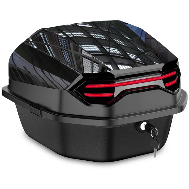 ABESTME Motorradkoffer Topcase, Topcase für Roller, Motorrad Daily Tail Box Trunk Carrier Kunststoffkoffer mit Sicherheitsschloss, Wasserdicht Motorrad Top Box mit Installieren Platte (Schwarz) von ABESTME