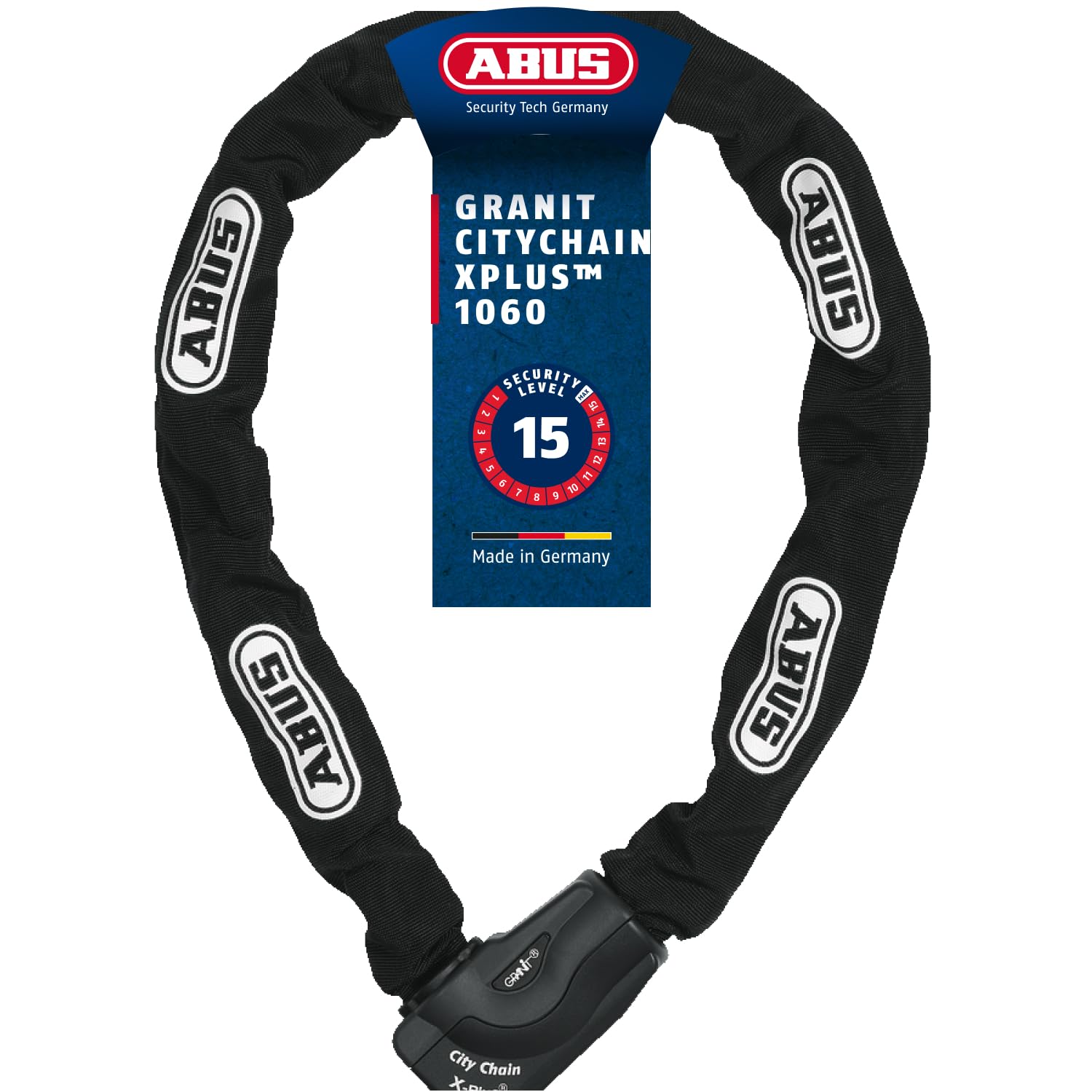 ABUS Unisex CityChain 1060/110 Kettenschloss mit Codekarte Schluesselschloss, Schwarz, 110 cm von ABUS