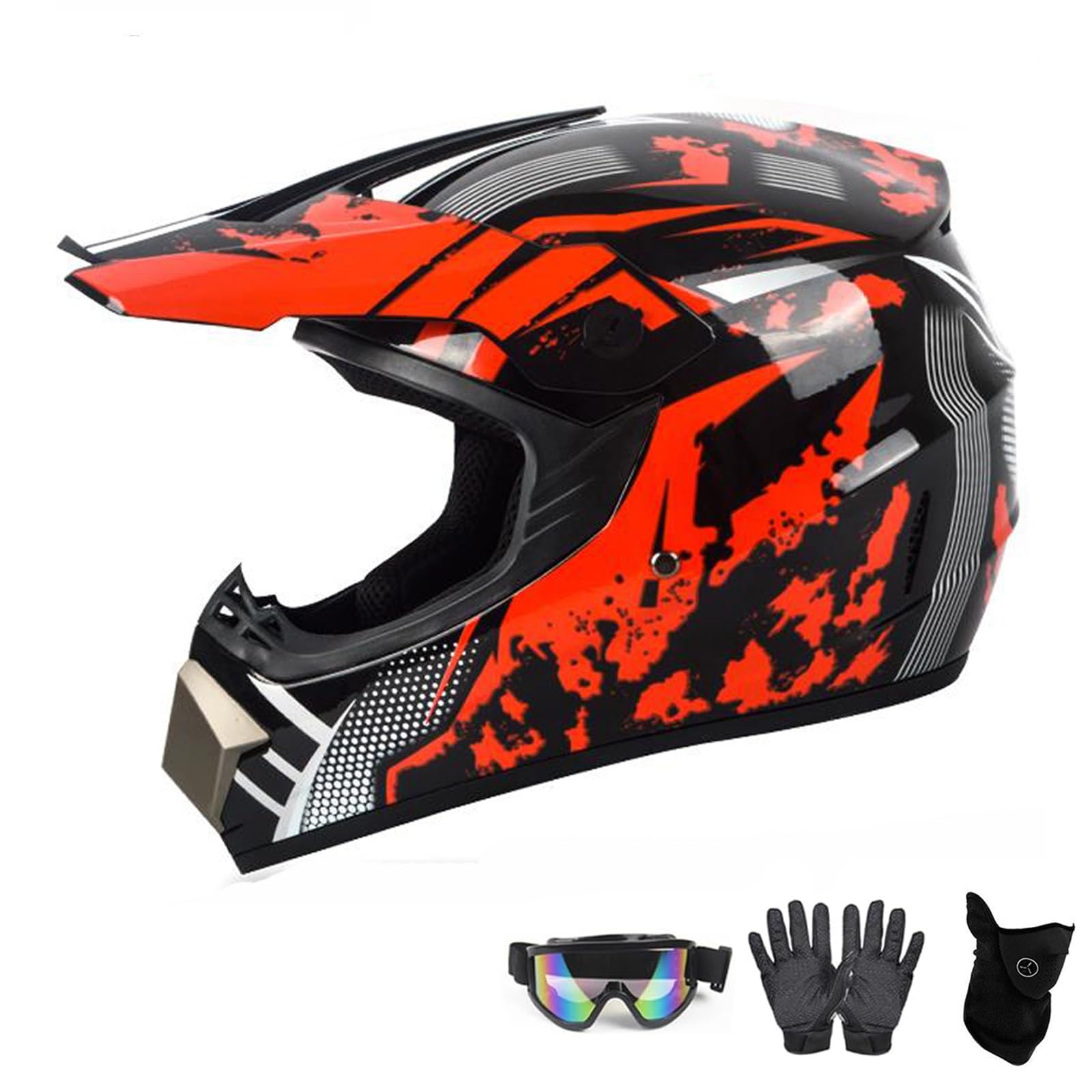 Jugend Offroad-Helme, Downhill Fullface Motocross Helm, Enduro-Helme, MTB ATV MX-Helme, Crosshelme, Motorradhelme, Crosshelm Kinder, Mit Brille Handschuhe(A,L(56~57cm)) von ABXUJWUB