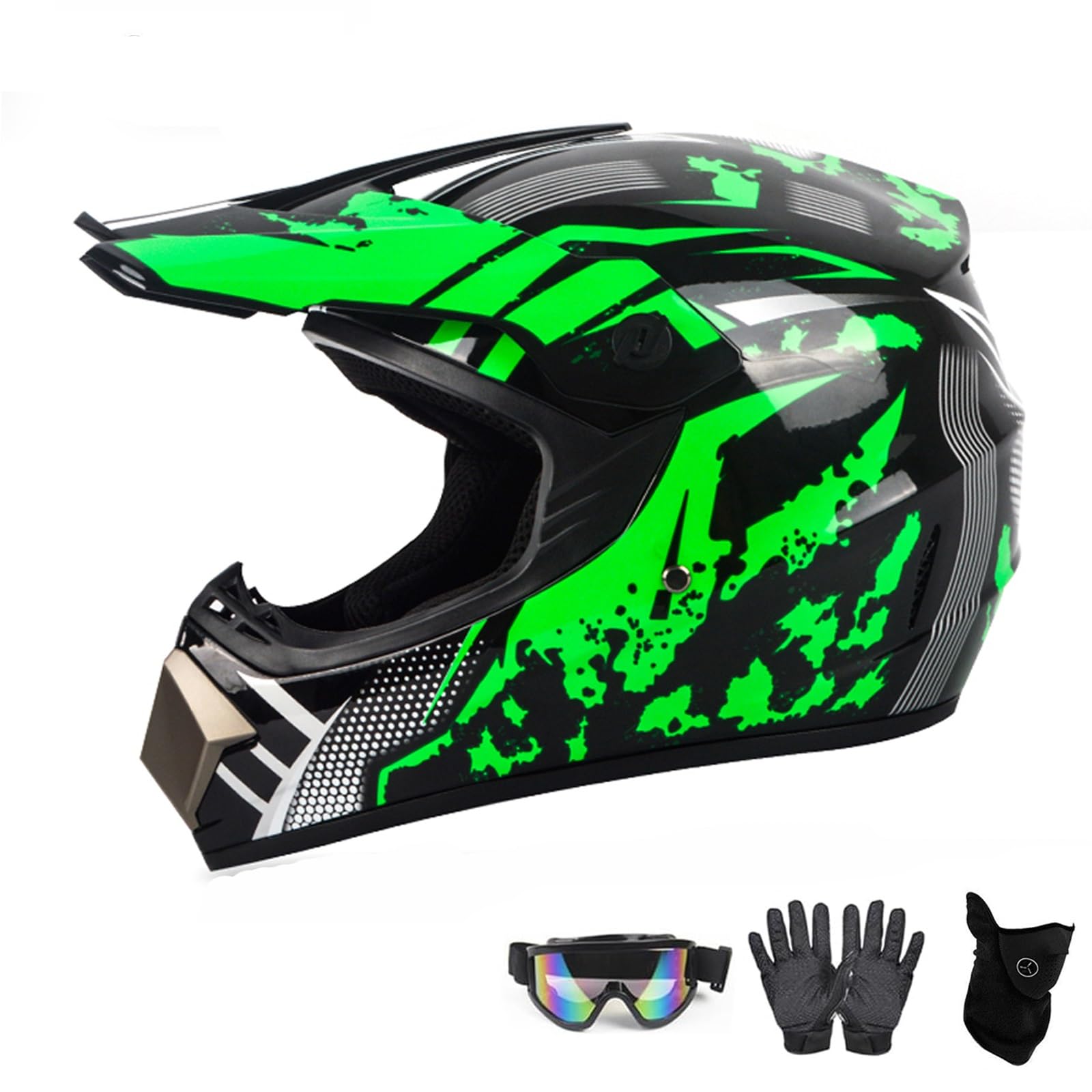 Jugend Offroad-Helme, Downhill Fullface Motocross Helm, Enduro-Helme, MTB ATV MX-Helme, Crosshelme, Motorradhelme, Crosshelm Kinder, Mit Brille Handschuhe(B,L(56~57cm)) von ABXUJWUB