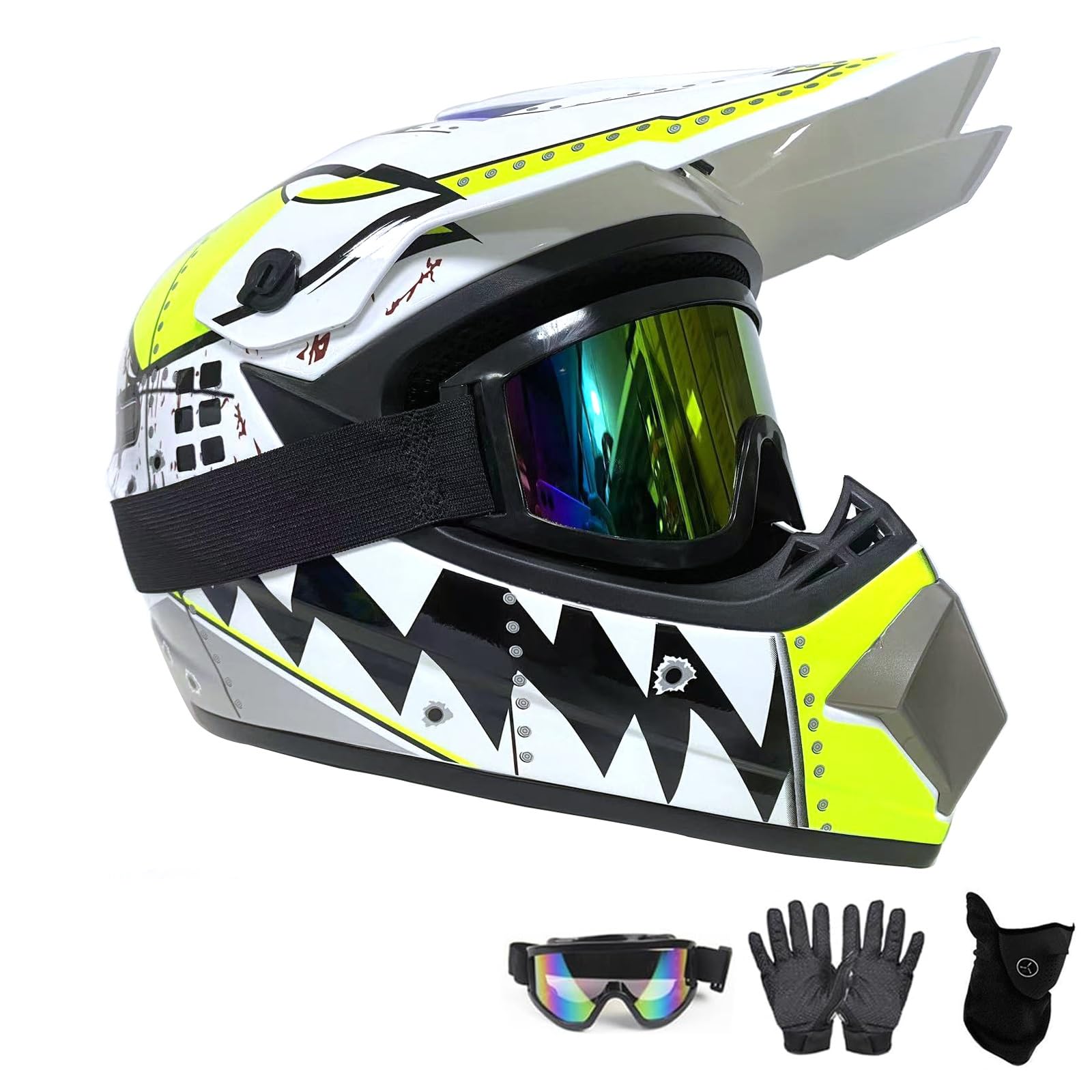 Motocross MTB Helm Fullface, Jugend Offroad-Helme,Downhill Fullface Motocross Helm, Enduro-Helme, Crosshelme, Motorradhelme, Für Damen, Herren, Erwachsene, Mit Brille Handschuhe(L(56~57cm)) von ABXUJWUB