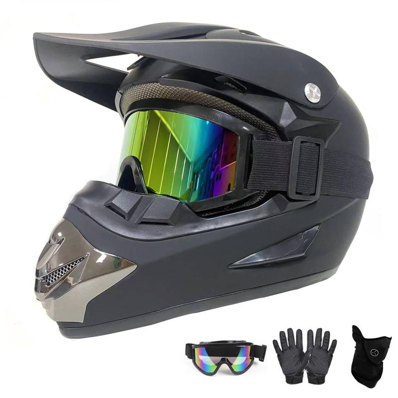 Motocross MTB Helm Fullface Schwarz, Motorradhelm Herren Damen, Erwachsener Motorrad Downhill Full Face Helm, Downhill Motorradhelm ATV Motorradhelm(L(56~57cm)) von ABXUJWUB