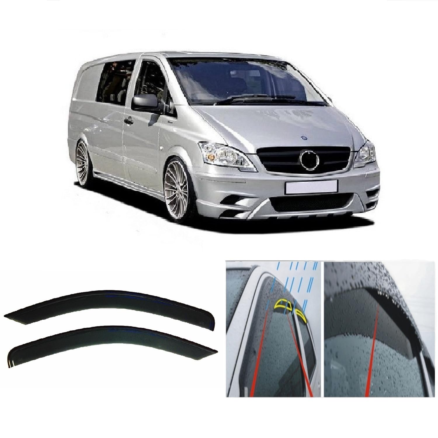 AC WOW 2x Regenschutz Windabweiser für Mercedes-Benz Vito Viano V Klasse W639 2003 2004 2005 2006 2007 2008 2009 2010 2011 2012 2013 2014 von AC WOW