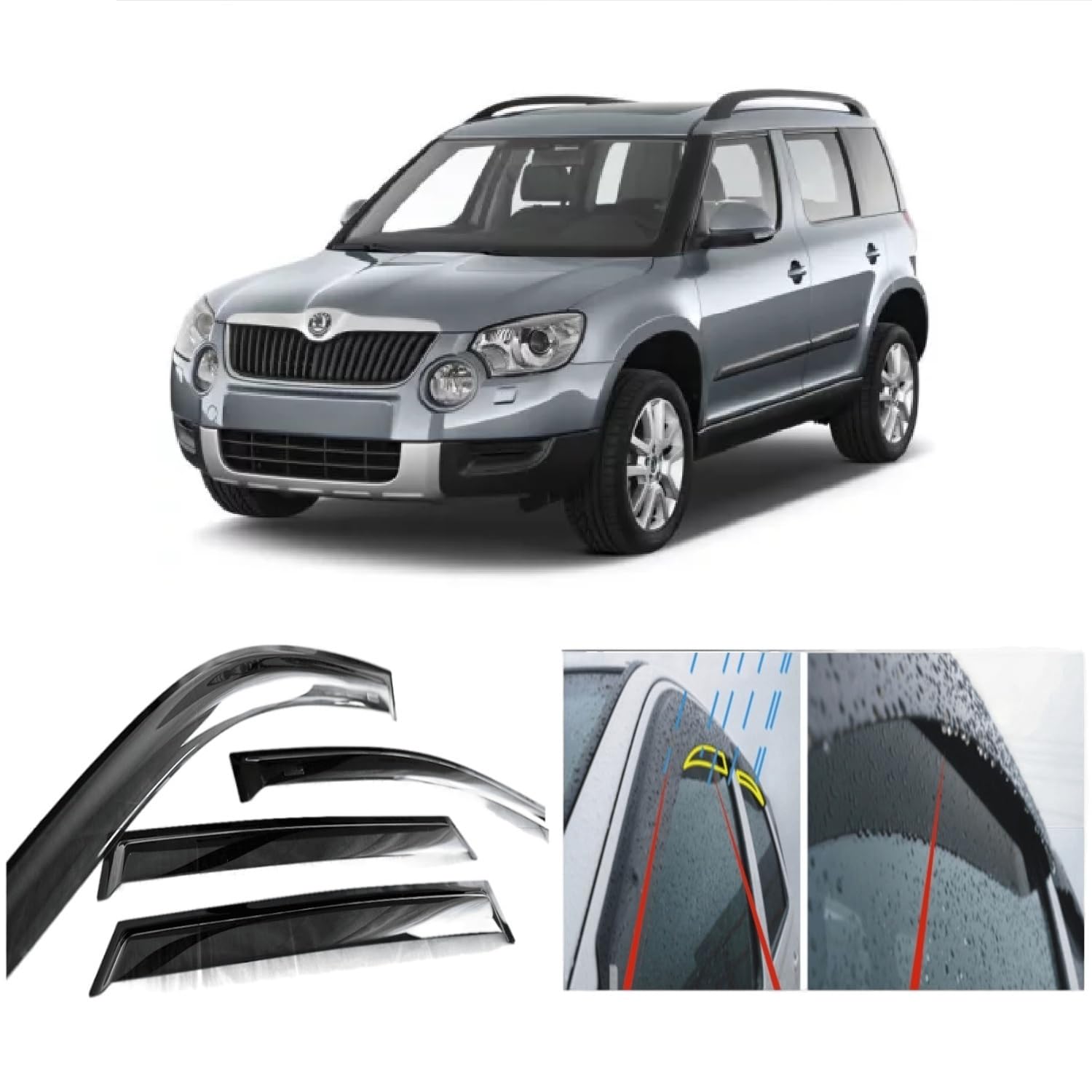 AC WOW 4 x Regenschutz Windabweiser für Skoda Yeti 2009 2010 2011 2012 2013 2014 2015 2016 2017 von AC WOW