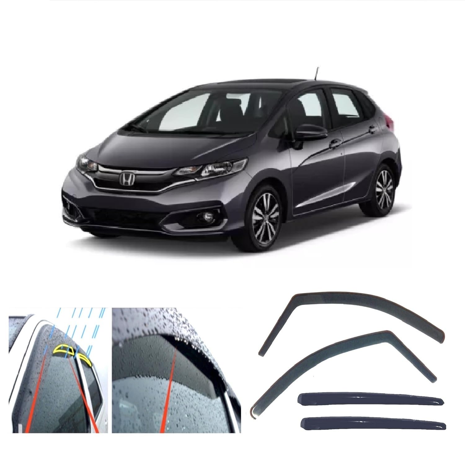 AC WOW 4 x Regenwindabweiser für Honda Jazz / Fit 2015 2016 2017 2018 2019 2020 im Kanal von AC WOW