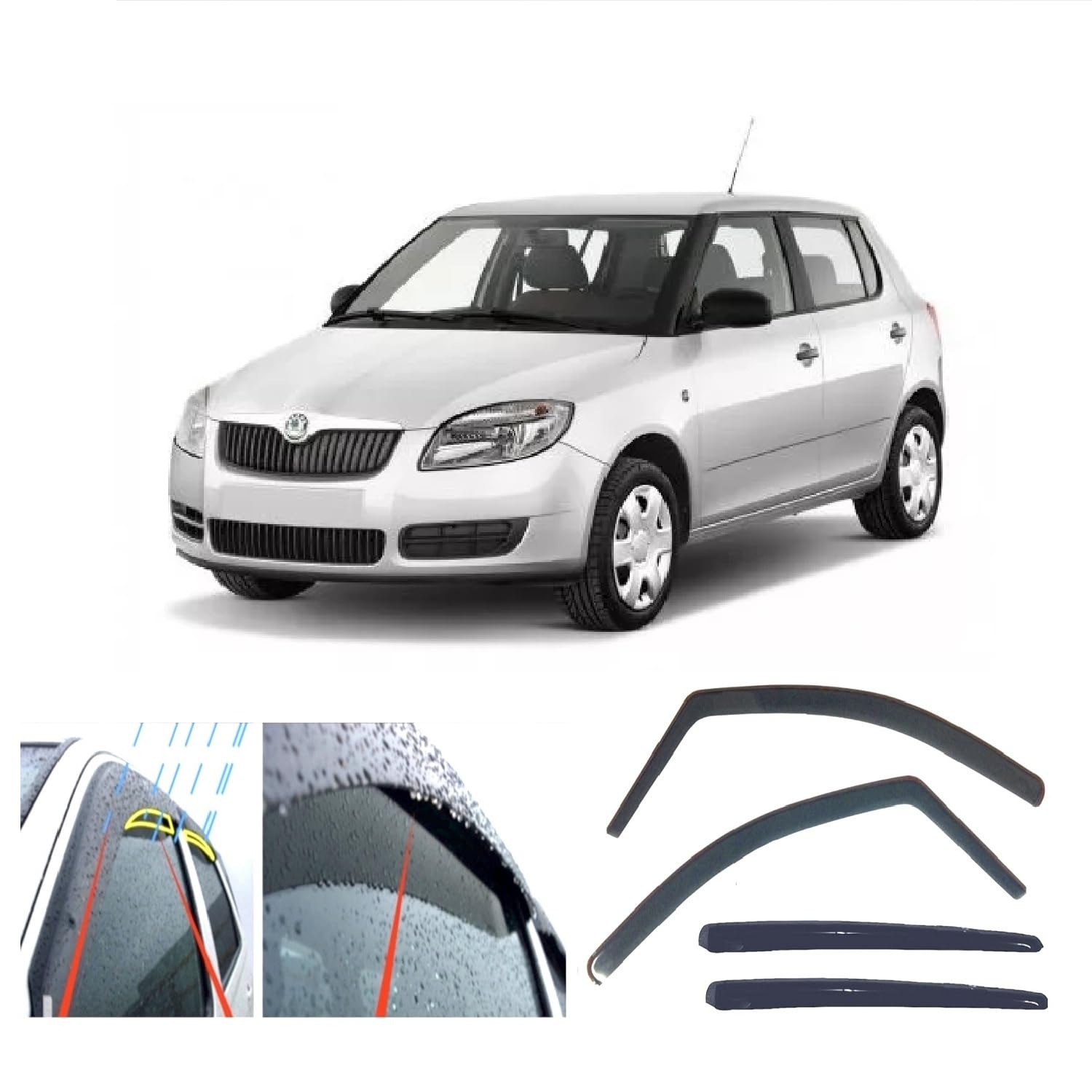 AC WOW 4 x Regenwindabweiser für Skoda Fabia MK2 2007 2008 2009 2010 2011 2012 2013 2014 von AC WOW