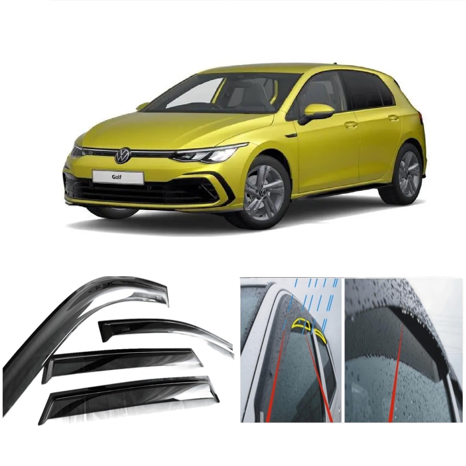 AC WOW 4x Regenschutz Windabweiser für Volkswagen Golf 8 VIII MK8 5-Türer Schrägheck 2020 2021 2022 2023 2024 2025 Extern von AC WOW