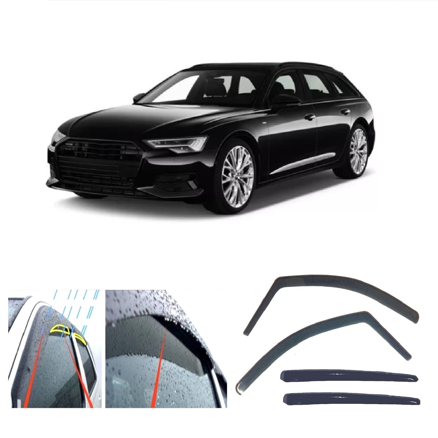 AC WOW 4x Windabweiser Regenschutz für Audi A6 S6 (C8) AVANT Kombi 2018 2019 2020 2021 2022 2023 2024 2025 von AC WOW