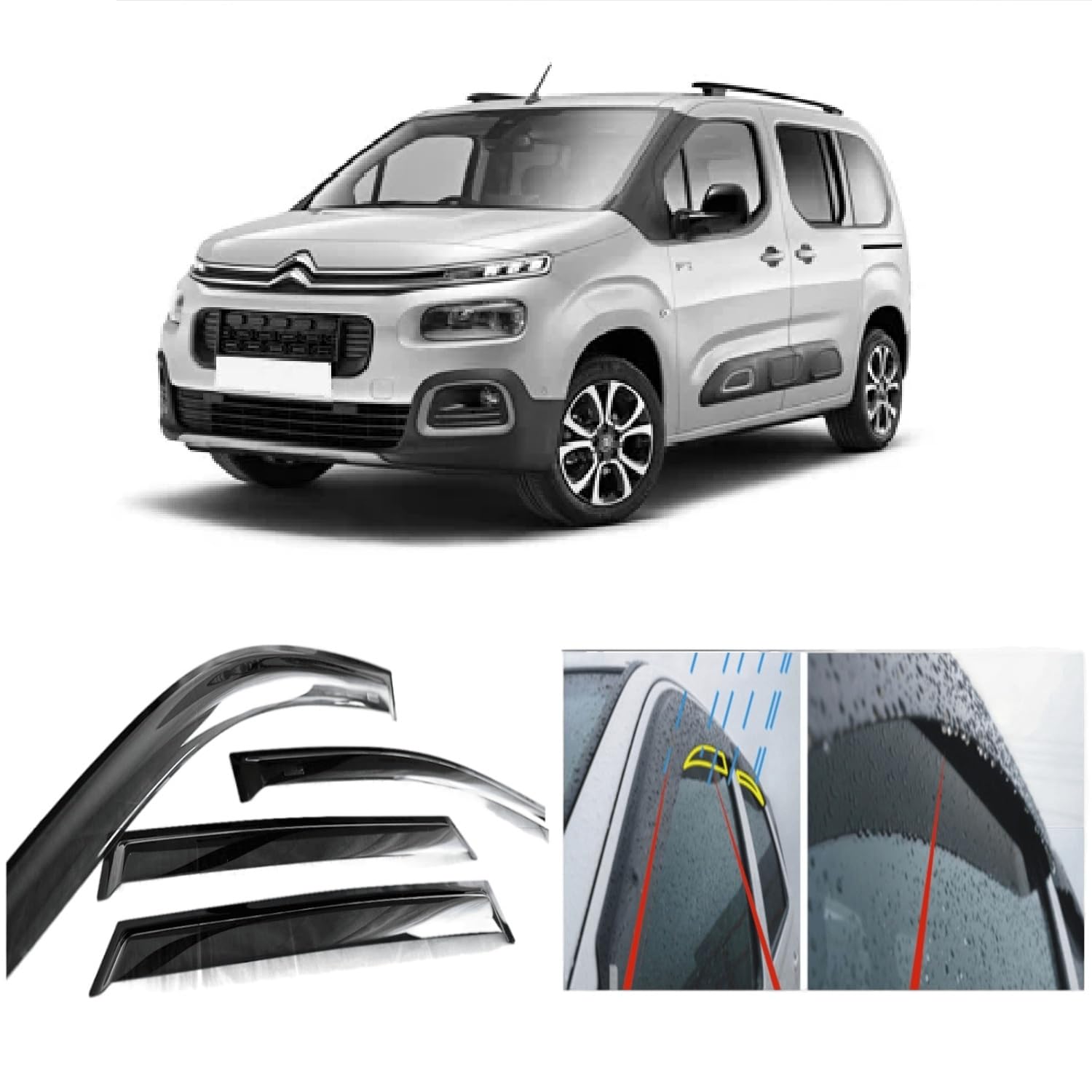 AC WOW 4x Windabweiser für Citroen Berlingo III für Peugeot Partner III / Rifter für Opel Combo für Toyota ProAce City 2018 2019 2020 2021 2022 2023 2024 2025 von AC WOW