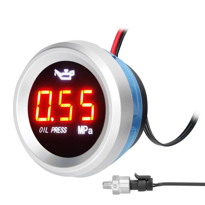 ACAGALA 52mm Öldruckanzeige Auto Digital Meter LED Display 9-35V mit 1/8NPT Sensor Alarmfunktion von ACAGALA