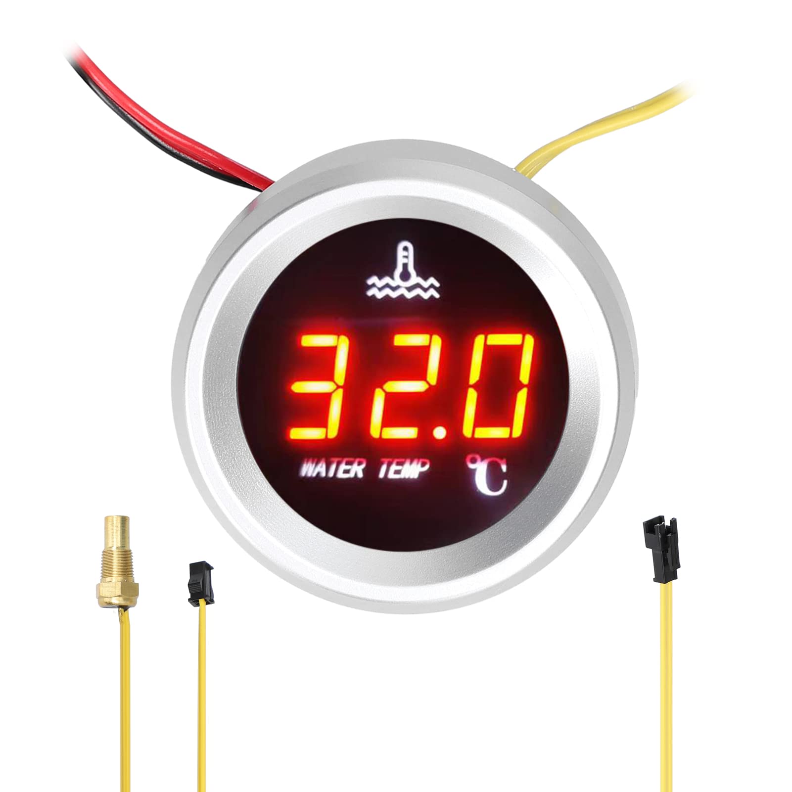 ACAGALA 52mm Wassertemperaturanzeige Auto Digital Meter LED Display 9-36V mit Temperatursensor Alarmfunktion von ACAGALA